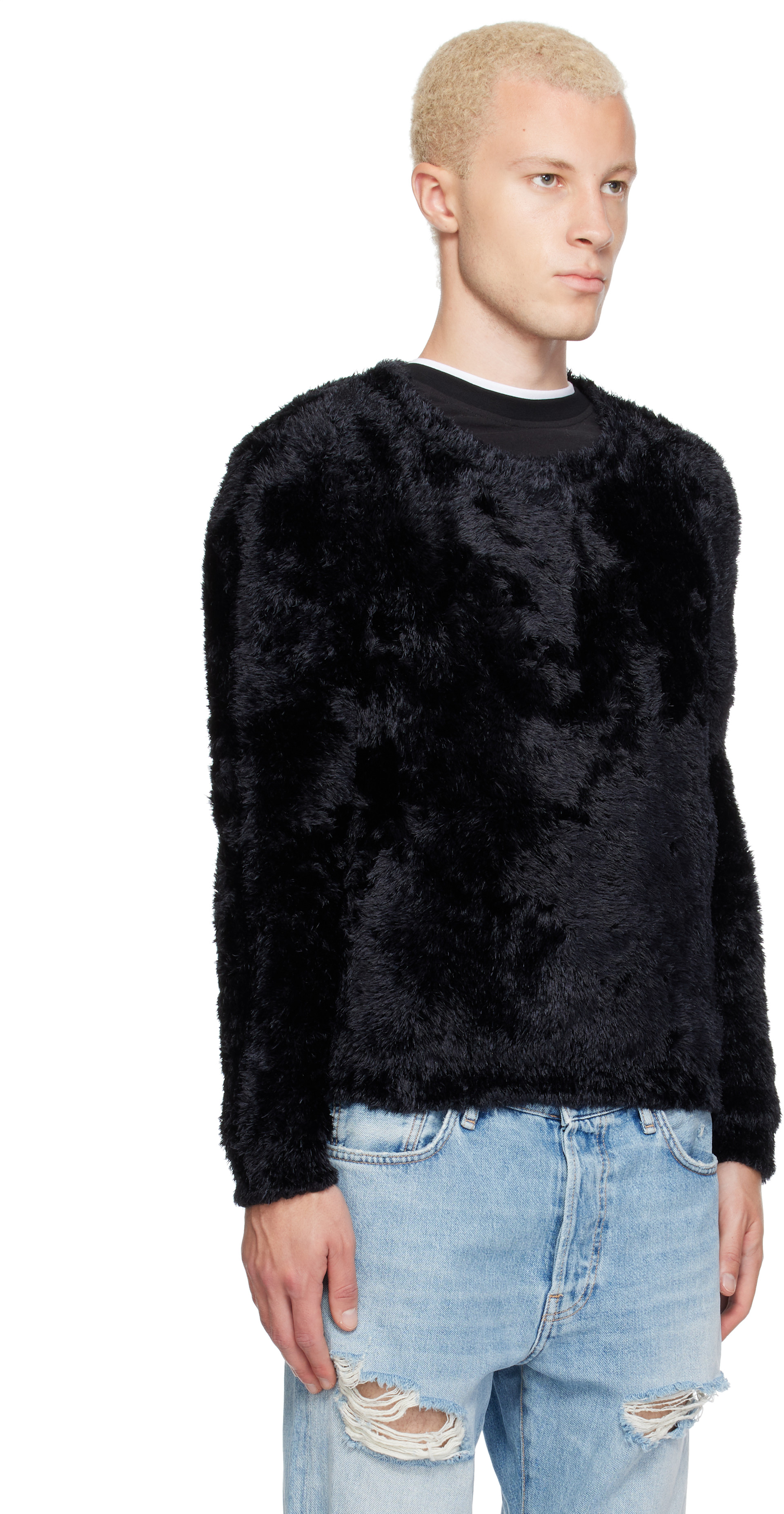Marine Serre: ブラック Wild Fluffy Knit クルーネックセーター