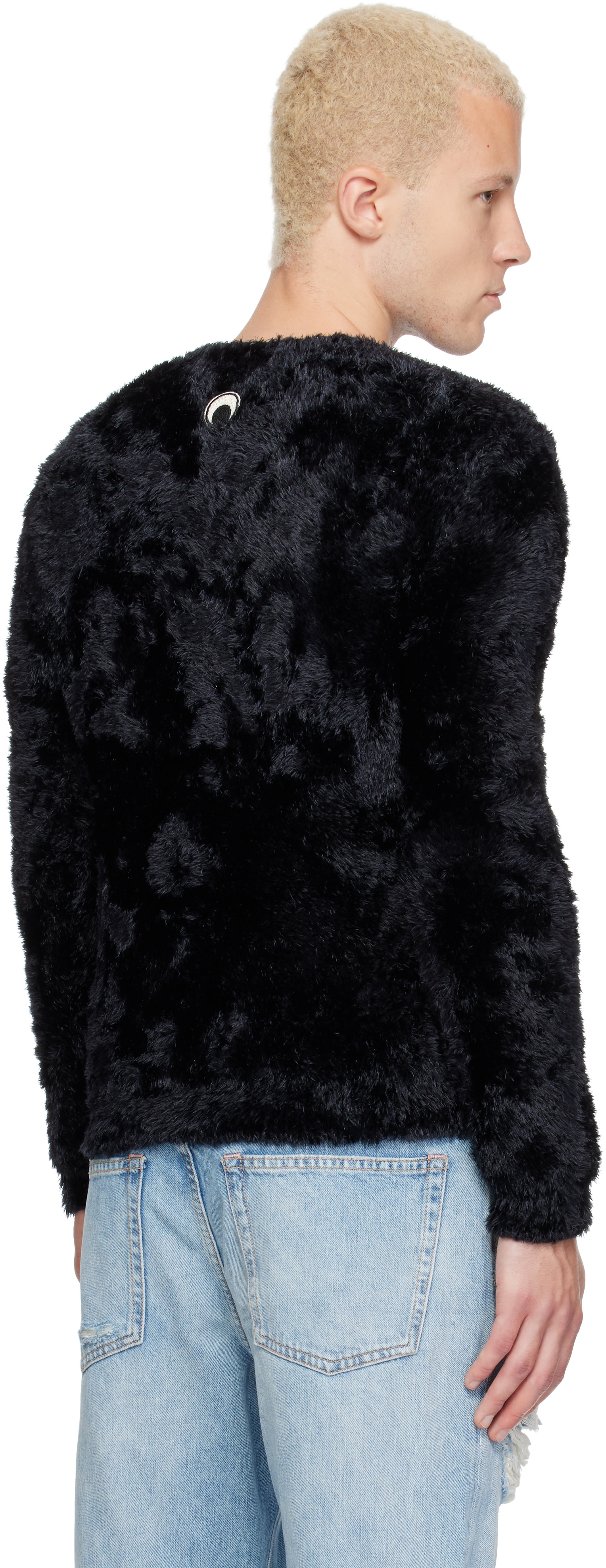 Marine Serre: ブラック Wild Fluffy Knit クルーネックセーター