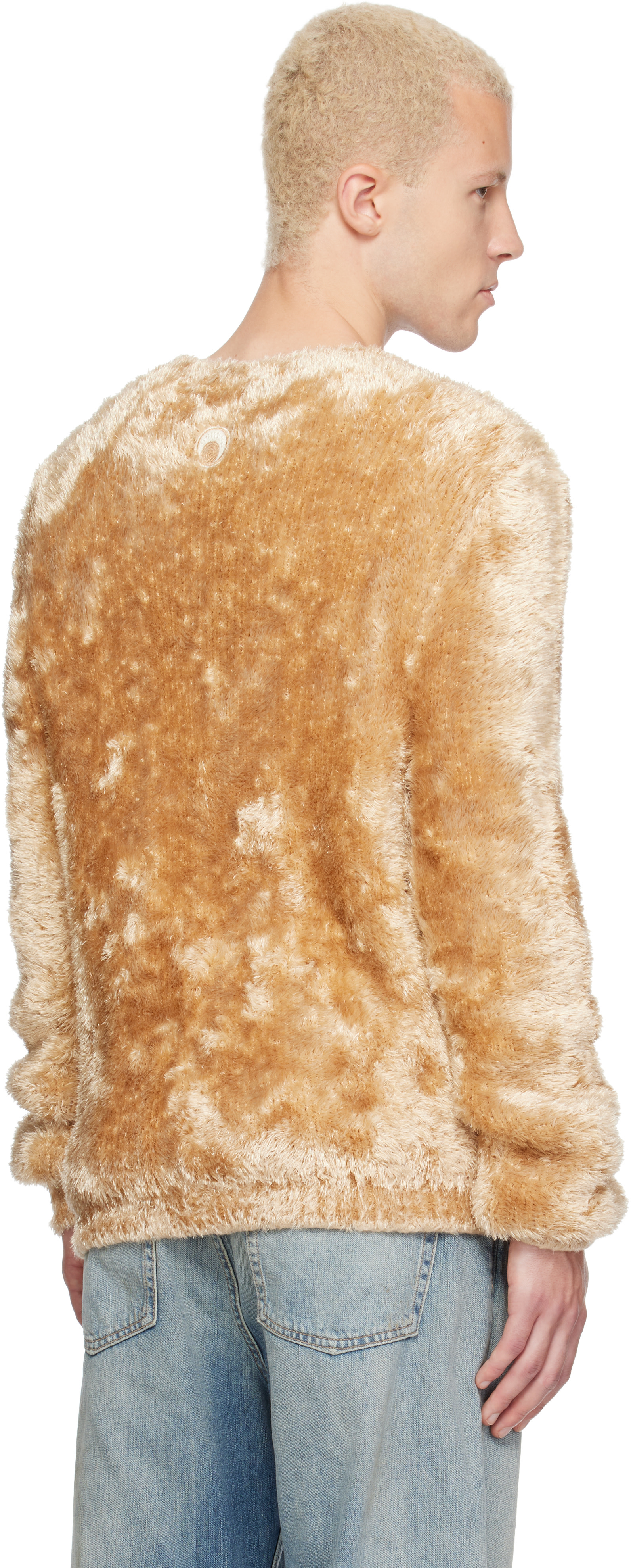 Marine Serre: Beige Wild Fluffy Knit Crewneck Sweater | SSENSE