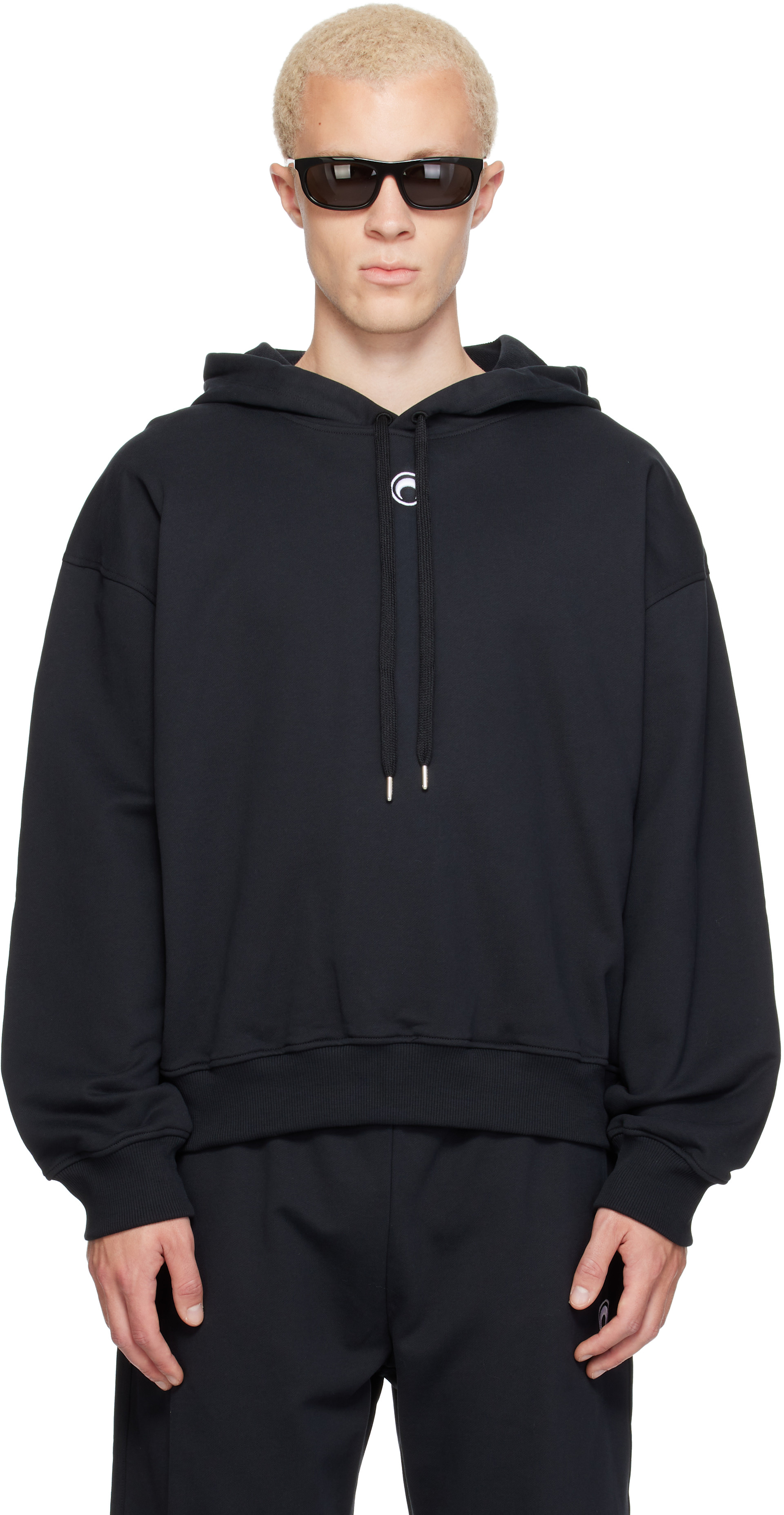 Marine Serre - Pull à capuche noir à logo de lune