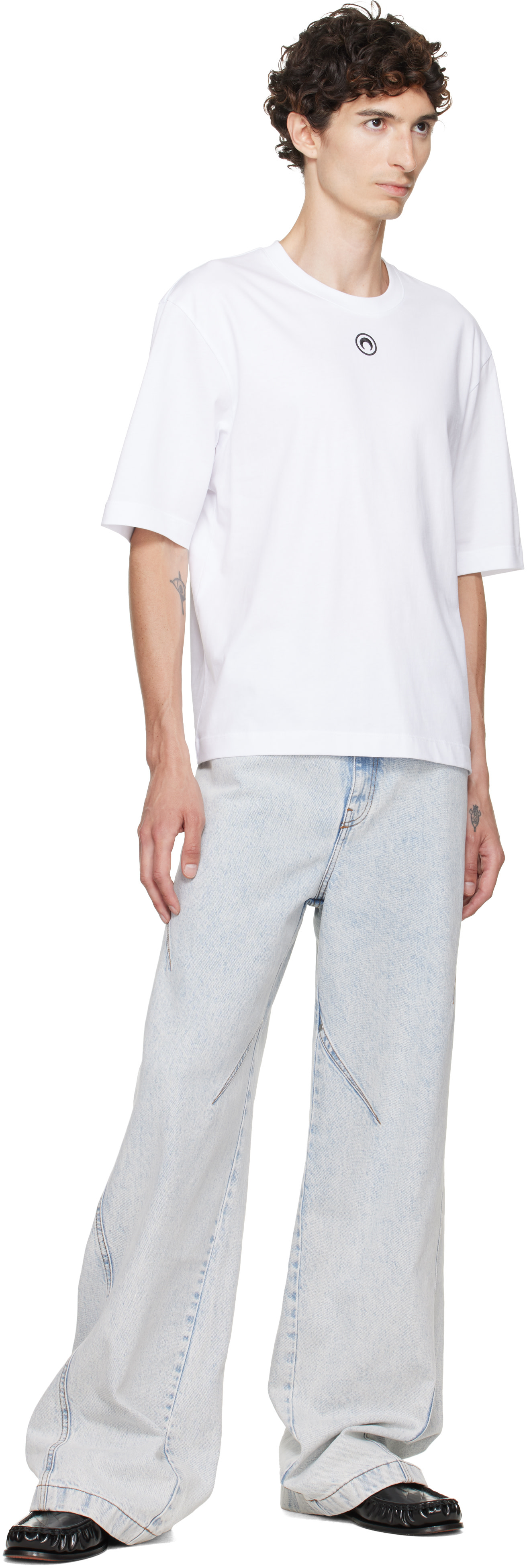 Marine Serre: ホワイト Moon Logo Jersey ルーズフィット Tシャツ