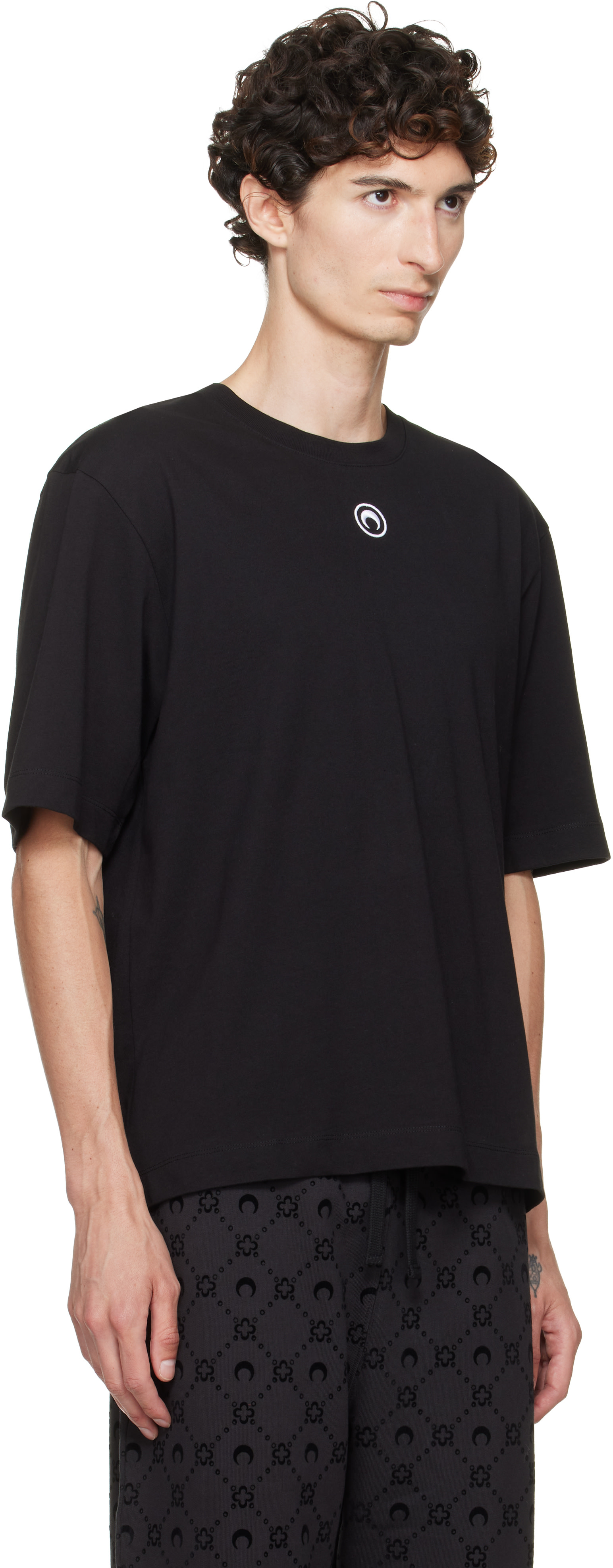 Marine Serre: ブラック Moon Logo Jersey ルーズフィット Tシャツ