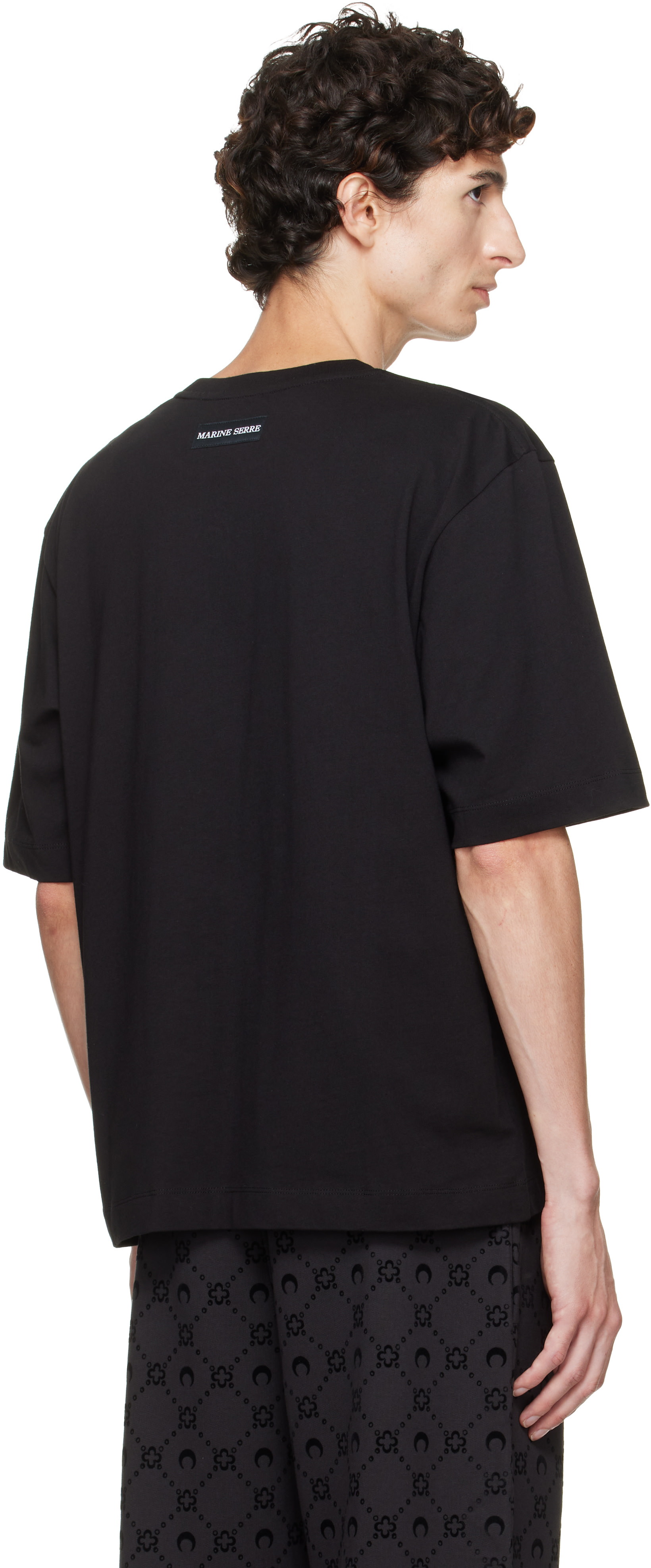 Marine Serre: Black Moon Logo Jersey Loose Fit T-shirt | SSENSE