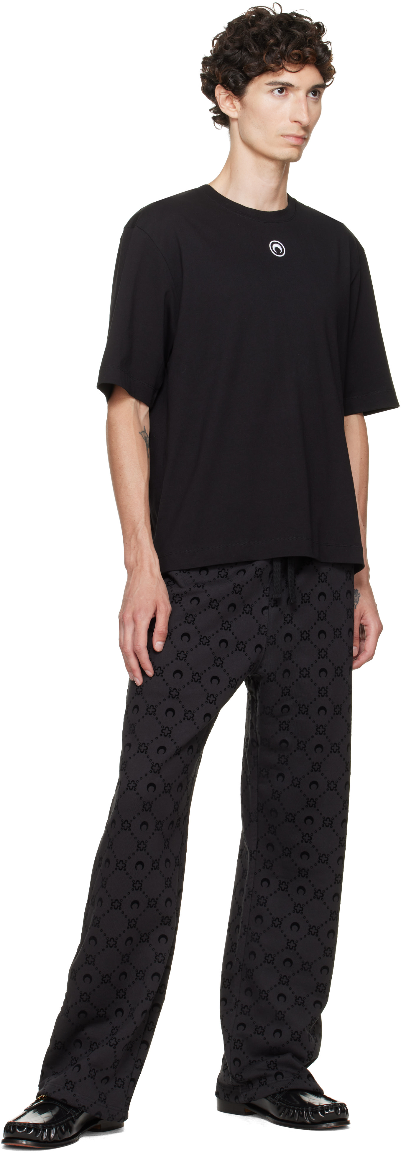 Marine Serre: ブラック Moon Logo Jersey ルーズフィット Tシャツ