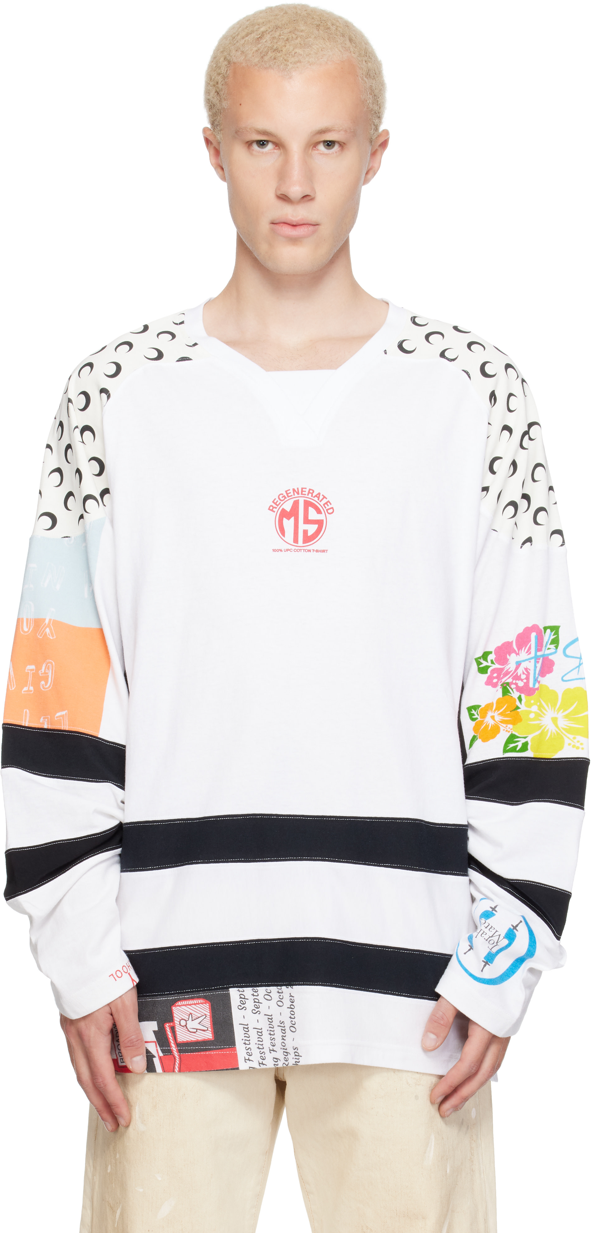 Marine Serre: White Regenerated Graphic Jersey Hockey T-shirt | SSENSE