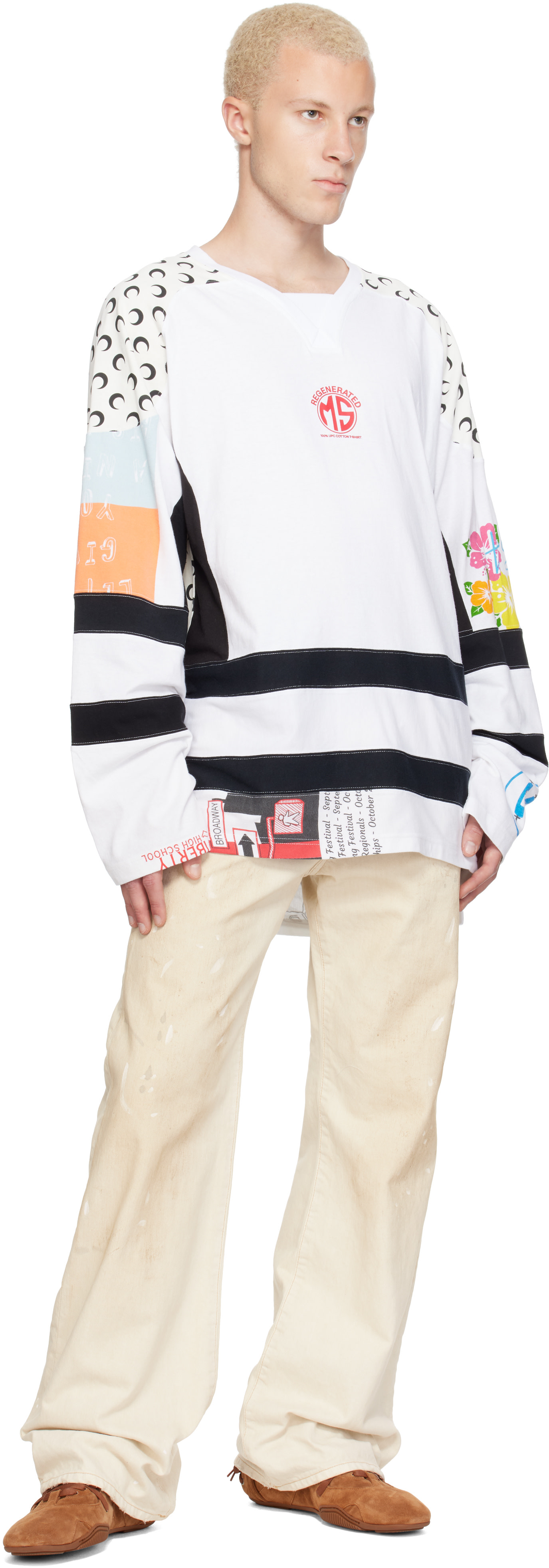 Marine Serre: White Regenerated Graphic Jersey Hockey T-shirt | SSENSE