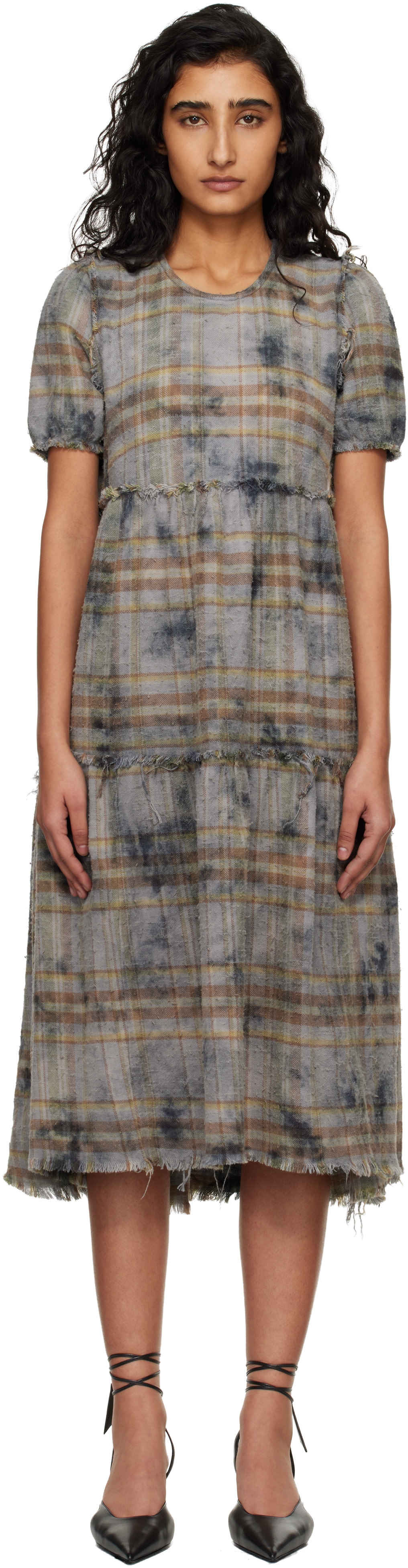 R13 - Robe midi décontractée bleue à bords effilochés
