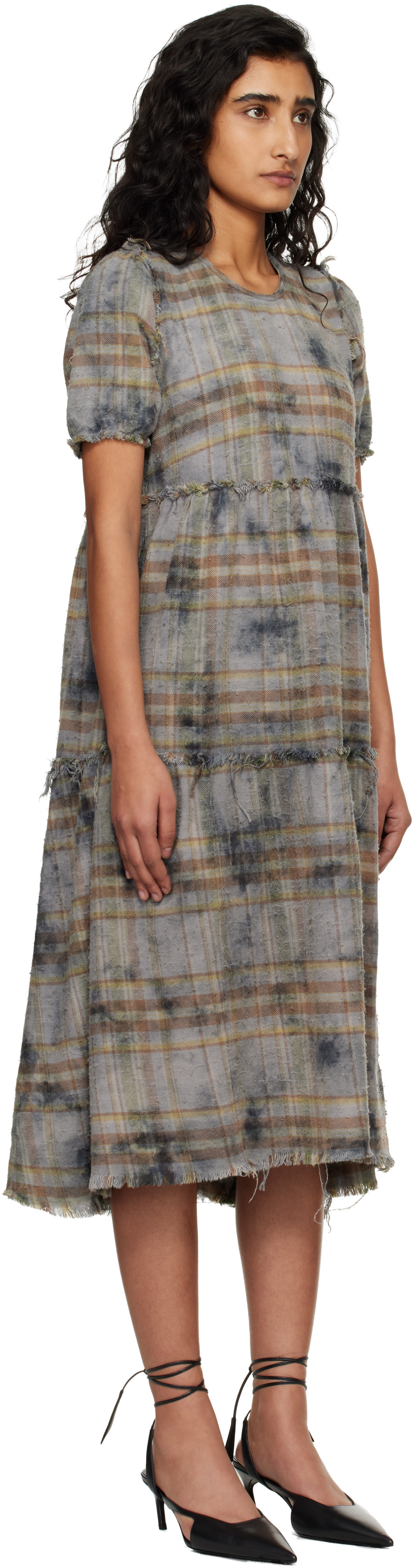 R13 - Robe midi décontractée bleue à bords effilochés