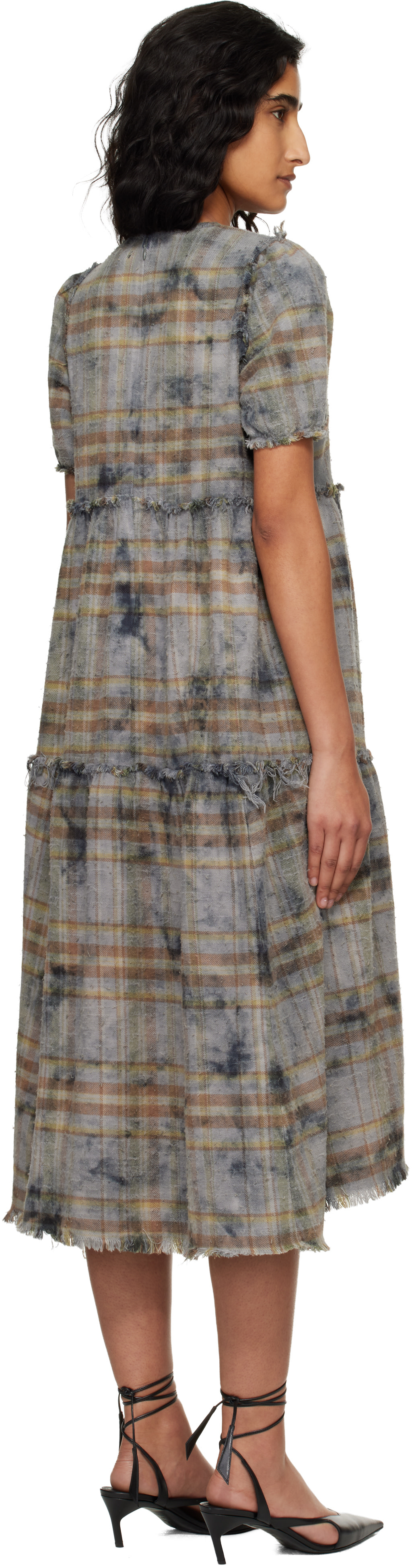 R13 - Robe midi décontractée bleue à bords effilochés