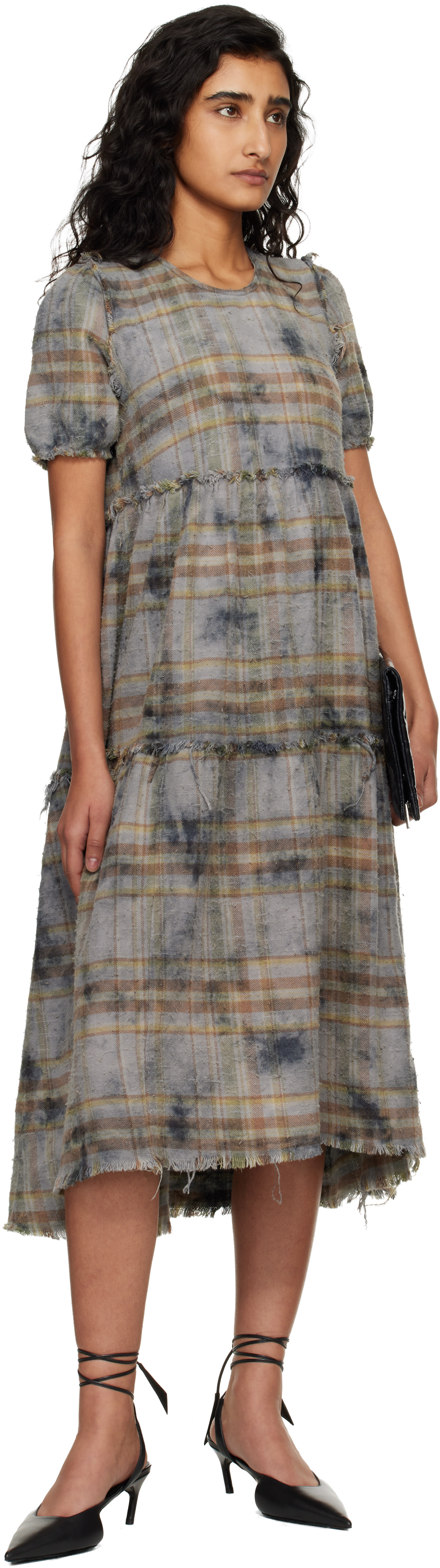 R13 - Robe midi décontractée bleue à bords effilochés