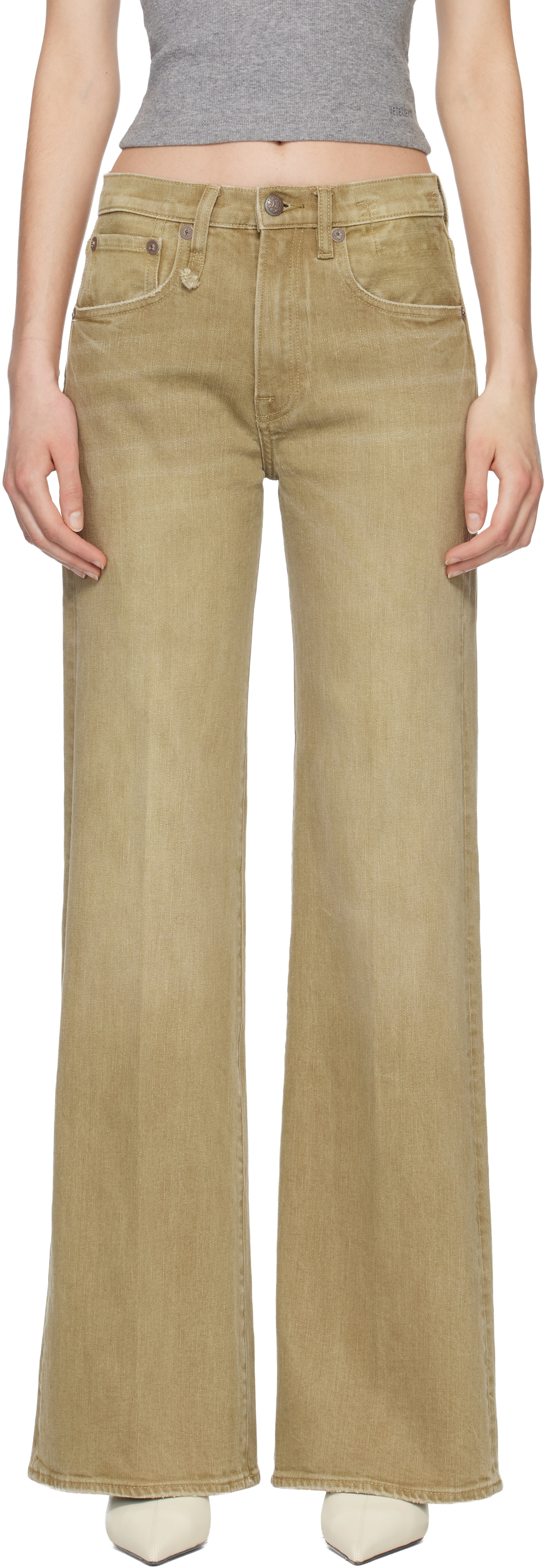 R13 - Jean évasé beige à taille haute