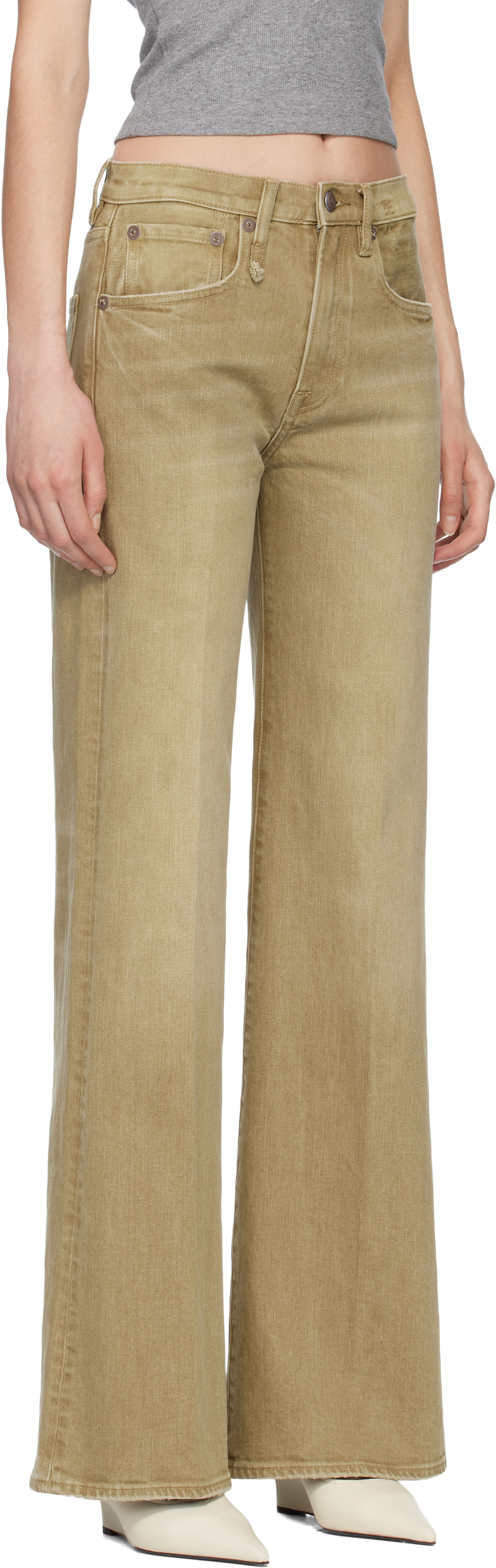 R13 - Jean évasé beige à taille haute