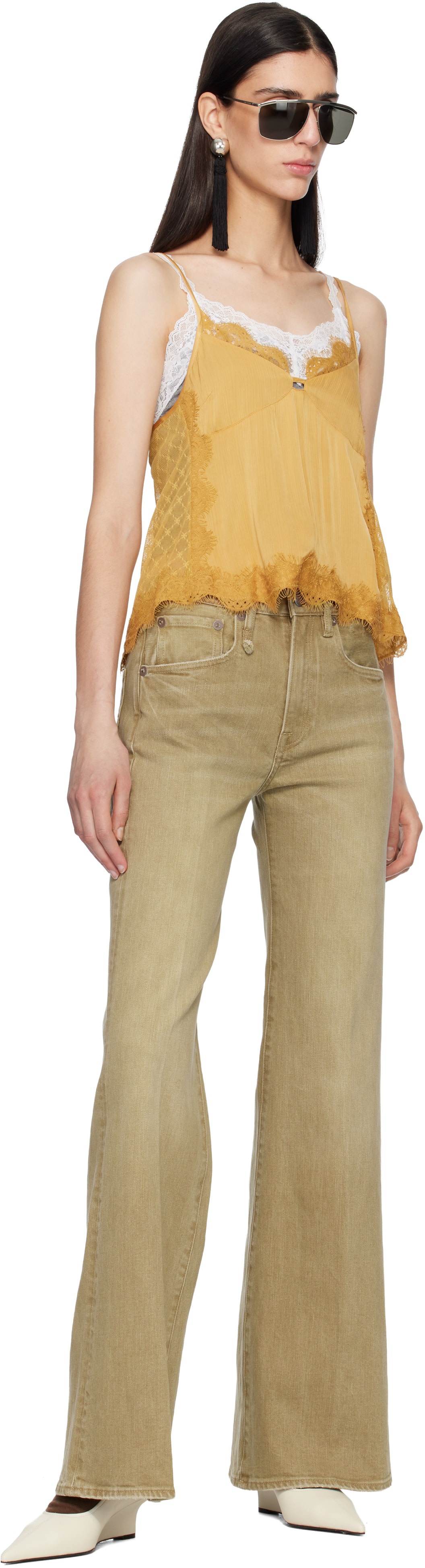 R13 - Jean évasé beige à taille haute