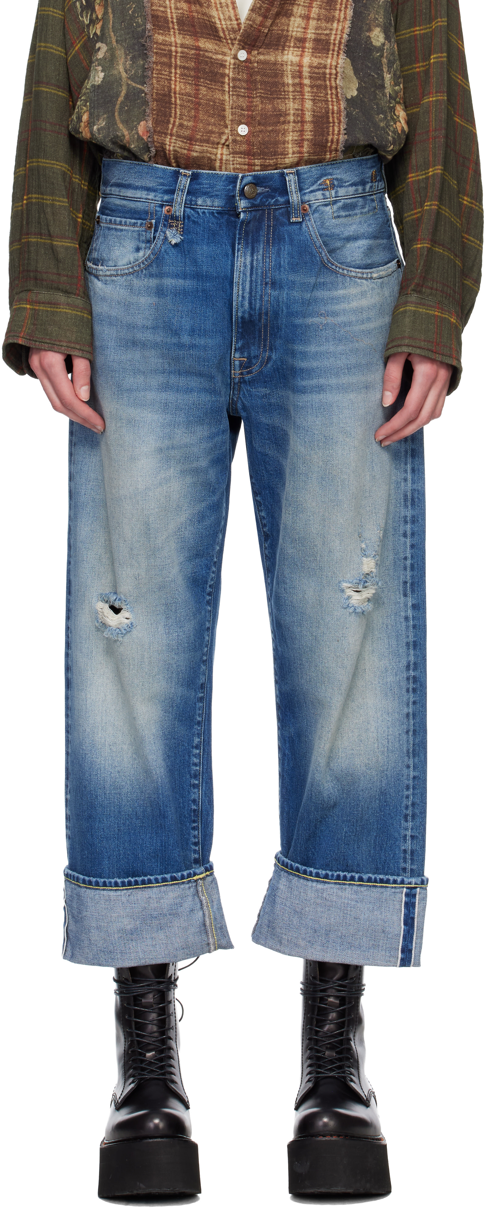 R13: Blue Cuffed X-Boyfriend Jeans | SSENSE