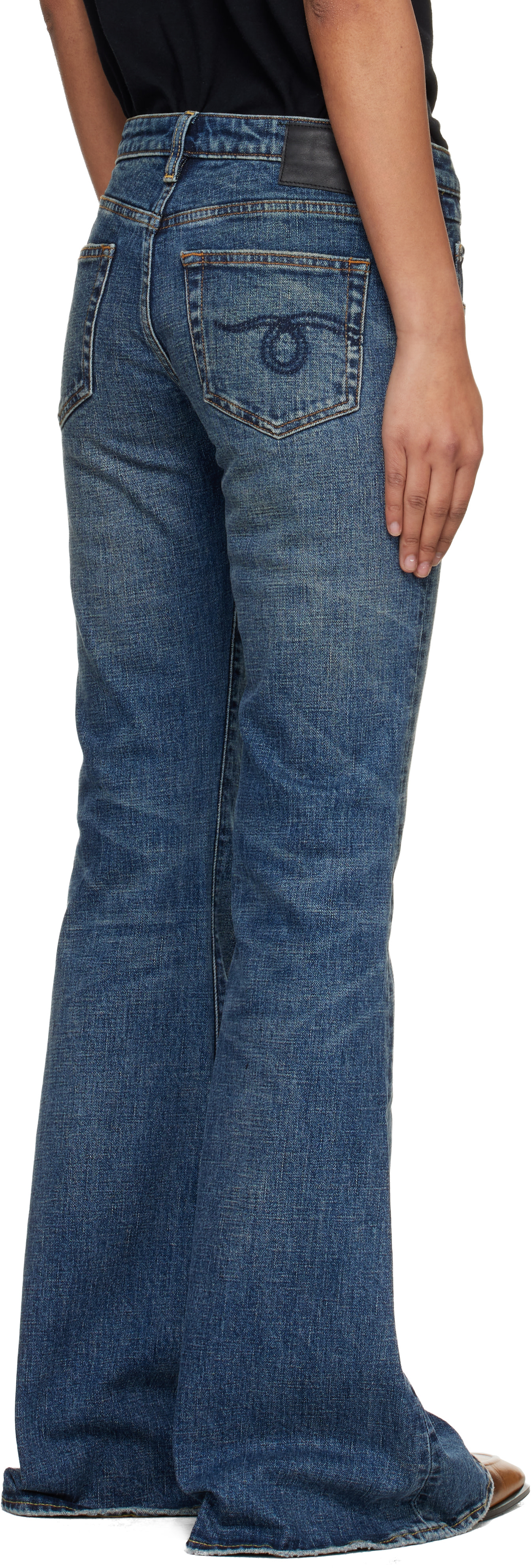 R13 - Jean long évasé bleu en denim extensible