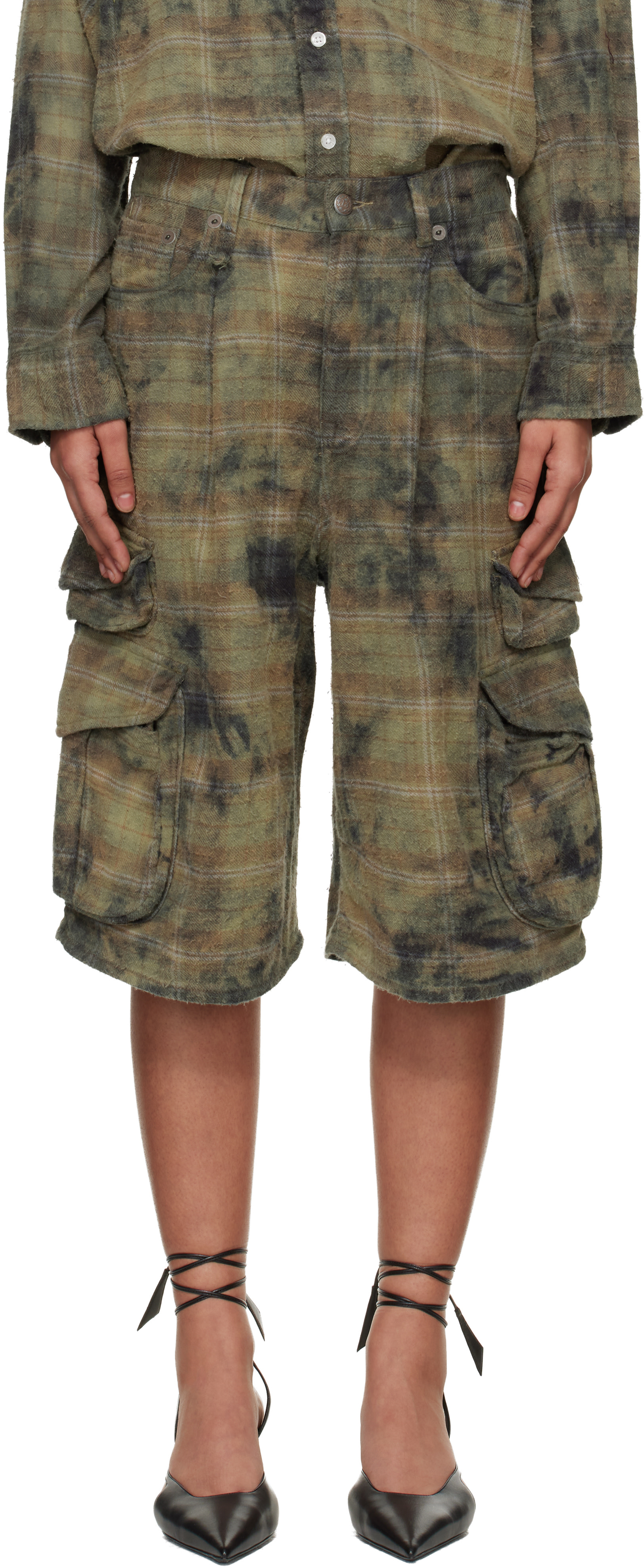 R13 - Green & Navy Bermuda Cargo Shorts