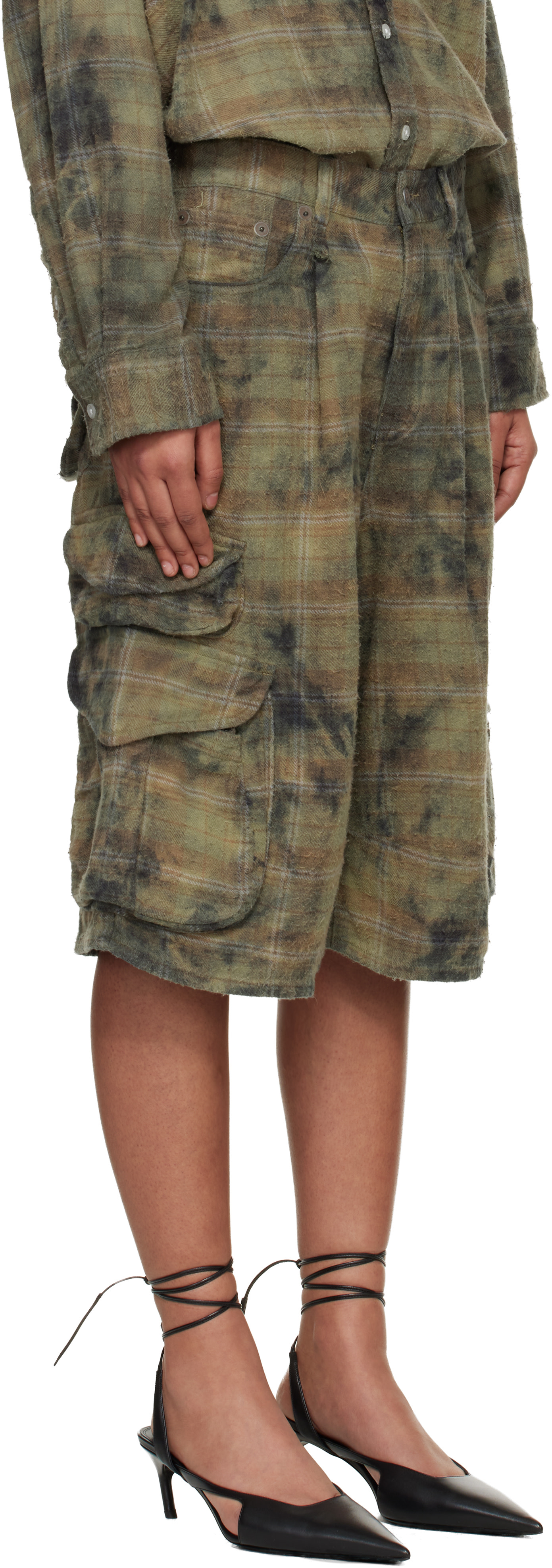 R13 - Green & Navy Bermuda Cargo Shorts
