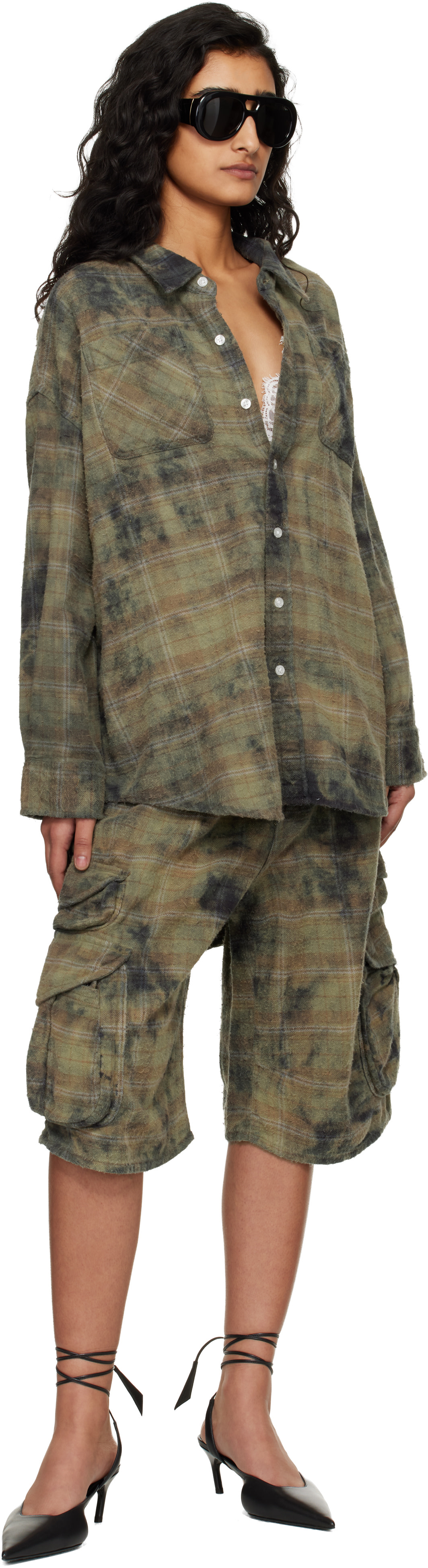 R13 - Green & Navy Bermuda Cargo Shorts