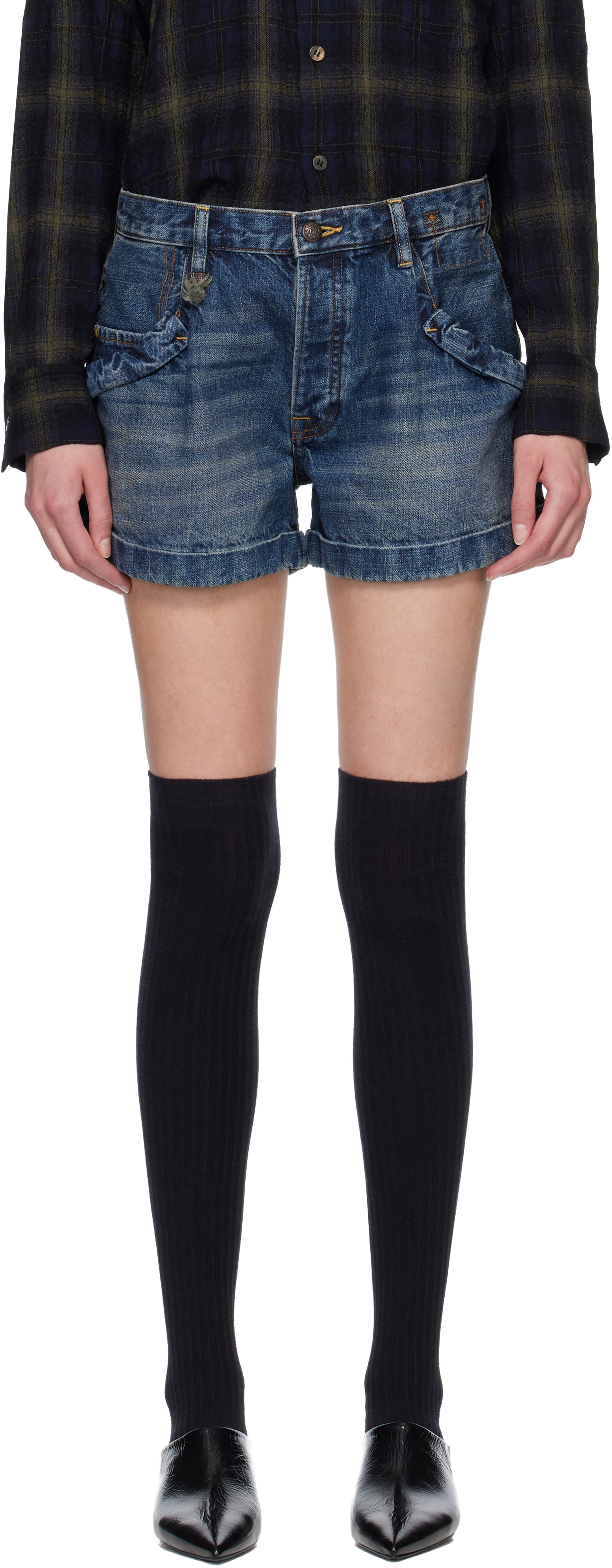 R13 - Short bleu en denim à poches