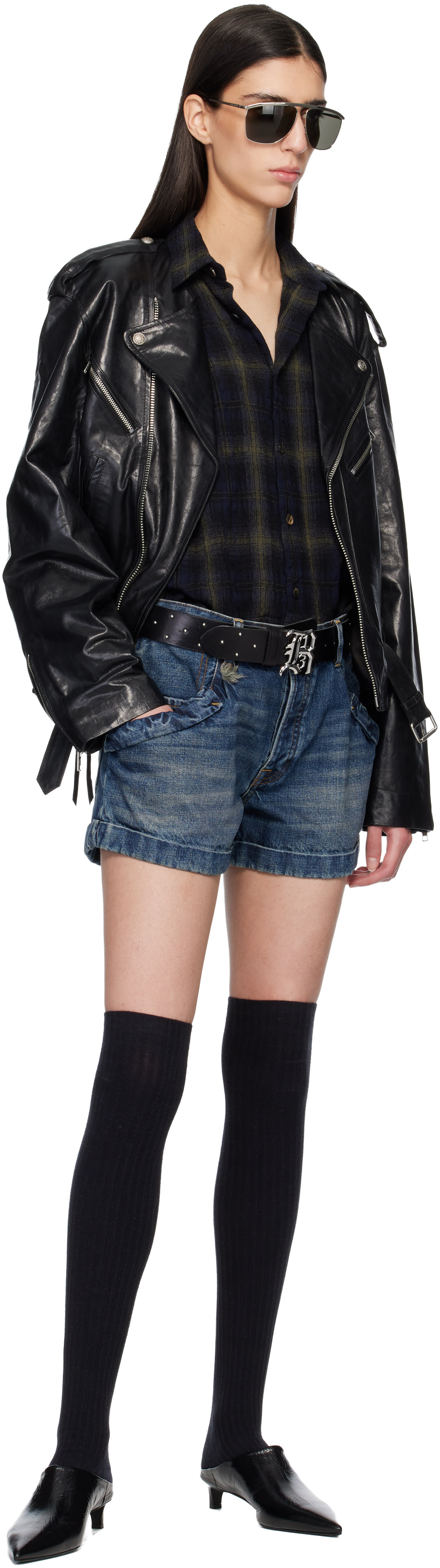 R13 - Short bleu en denim à poches