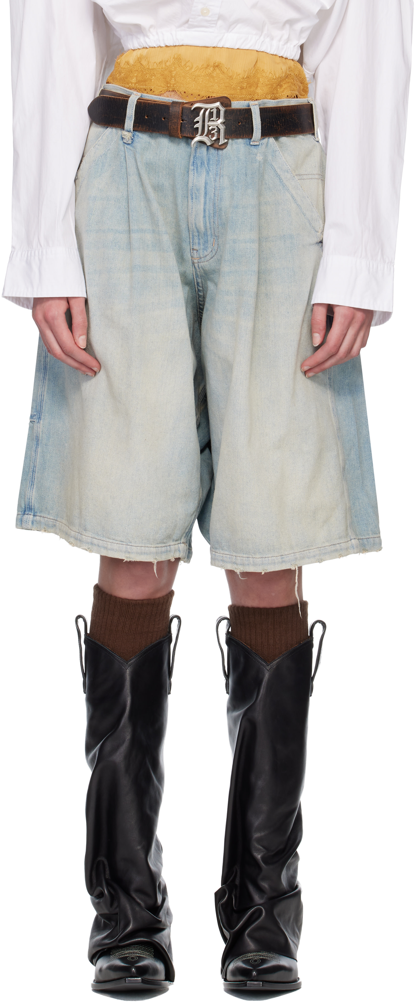 R13 - Short menuisier ample Jesse bleu en denim exclusif à SSENSE