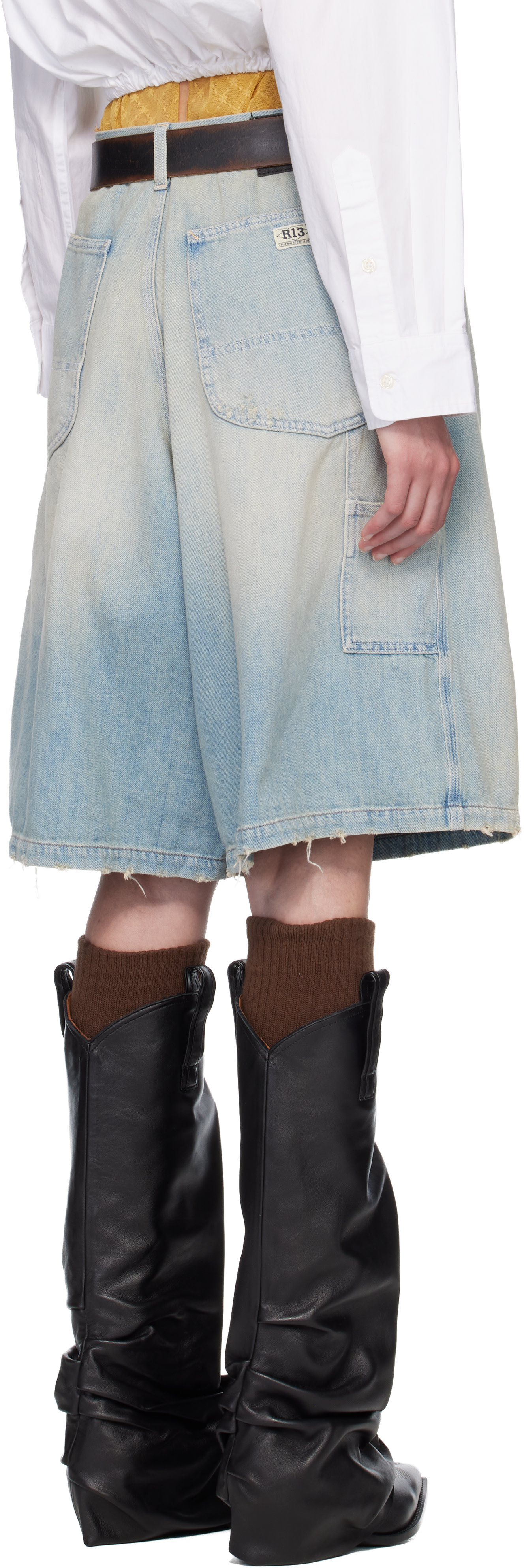 R13 - Short menuisier ample Jesse bleu en denim exclusif à SSENSE
