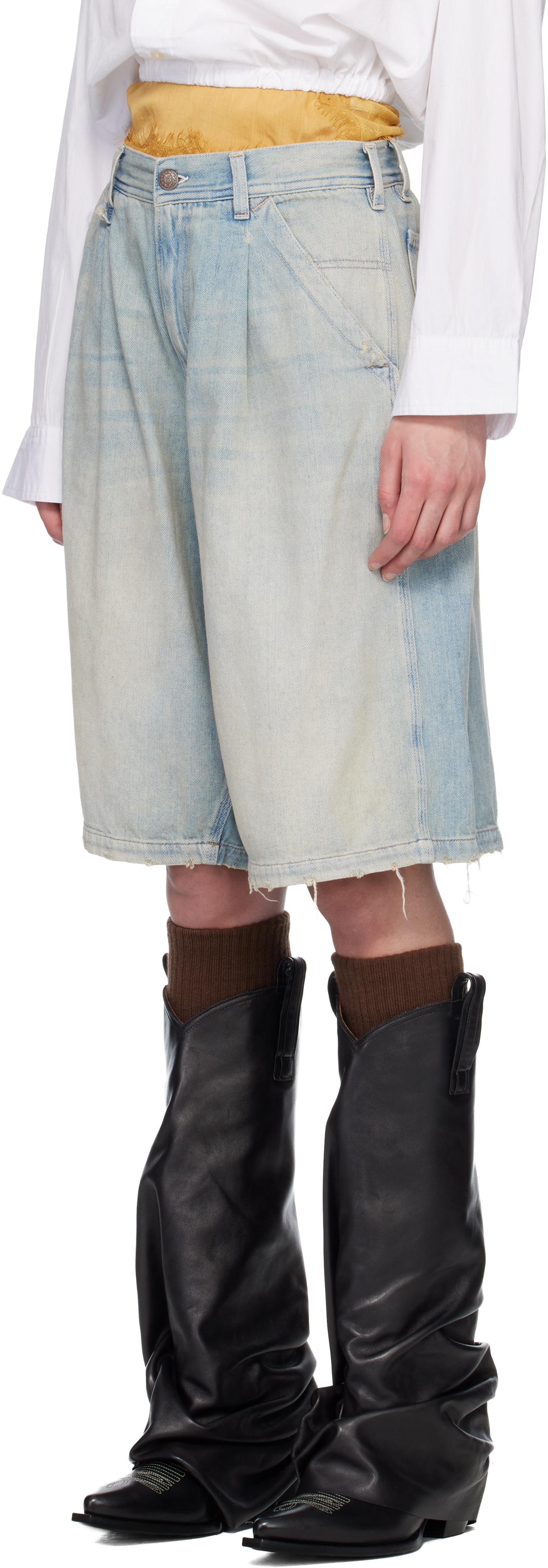 R13 - Short menuisier ample Jesse bleu en denim exclusif à SSENSE