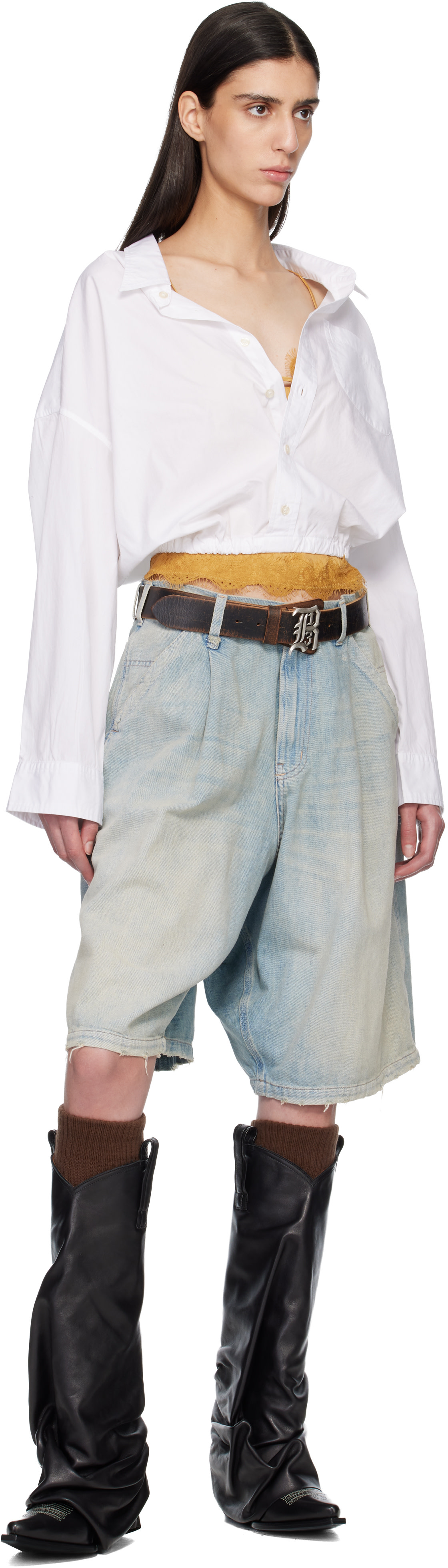 R13 - Short menuisier ample Jesse bleu en denim exclusif à SSENSE