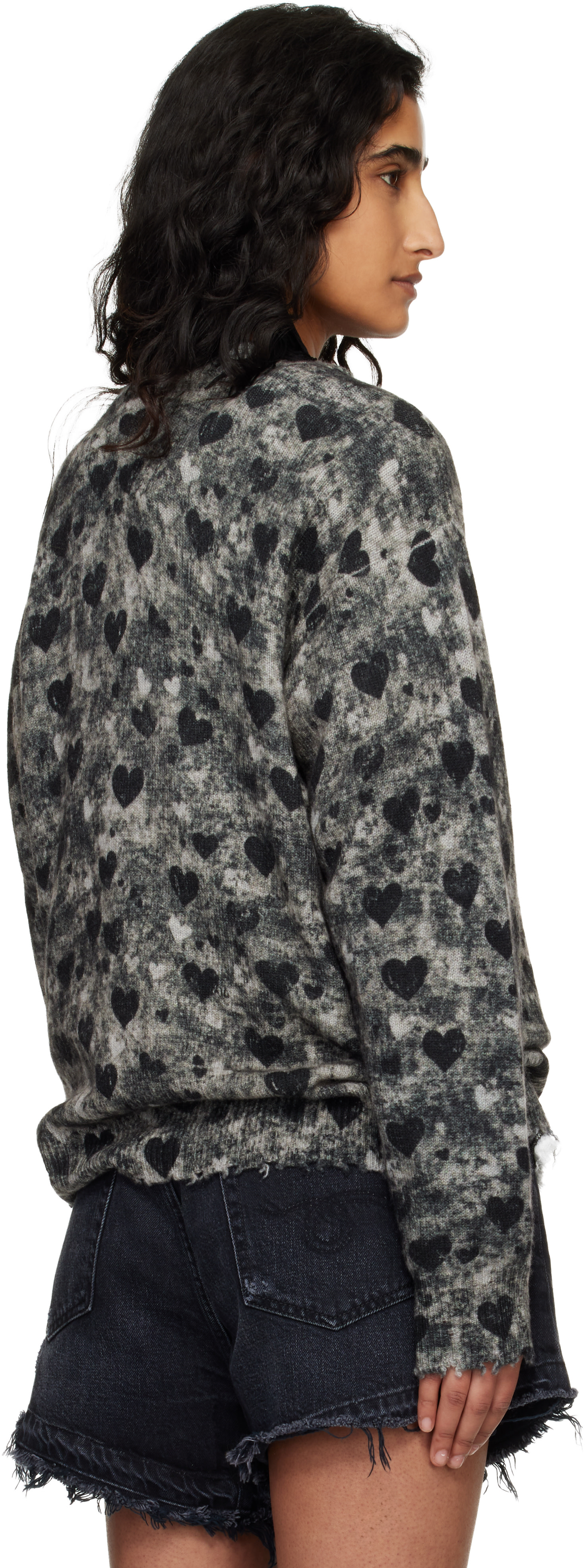 R13 - Pull boyfriend gris à motif imprimé