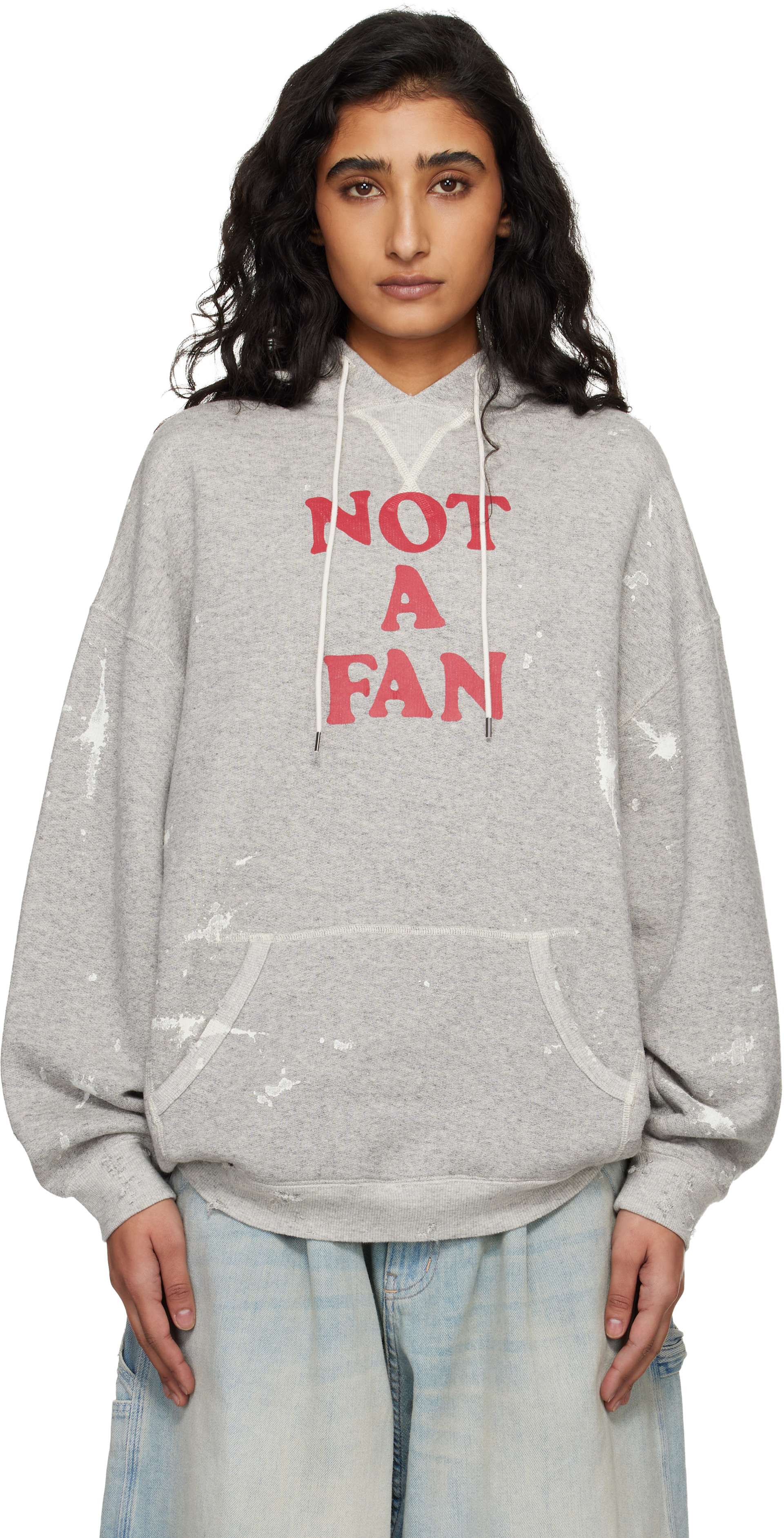 R13 - Pull à capuche surdimensionné 'Not A Fan' gris