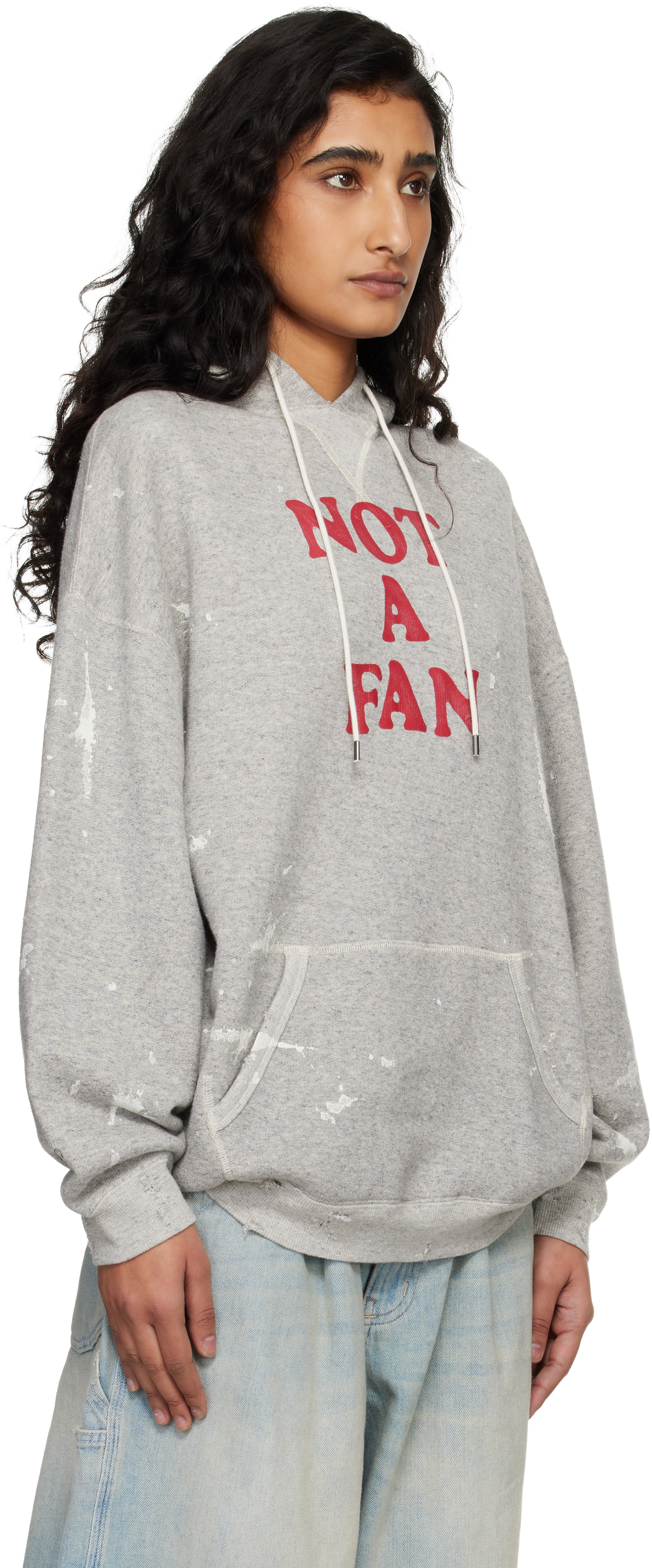 R13 - Pull à capuche surdimensionné 'Not A Fan' gris