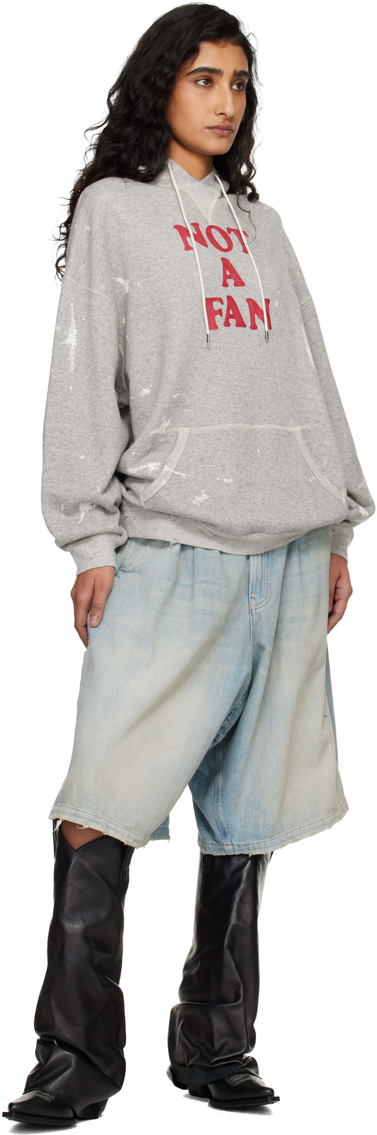 R13 - Pull à capuche surdimensionné 'Not A Fan' gris