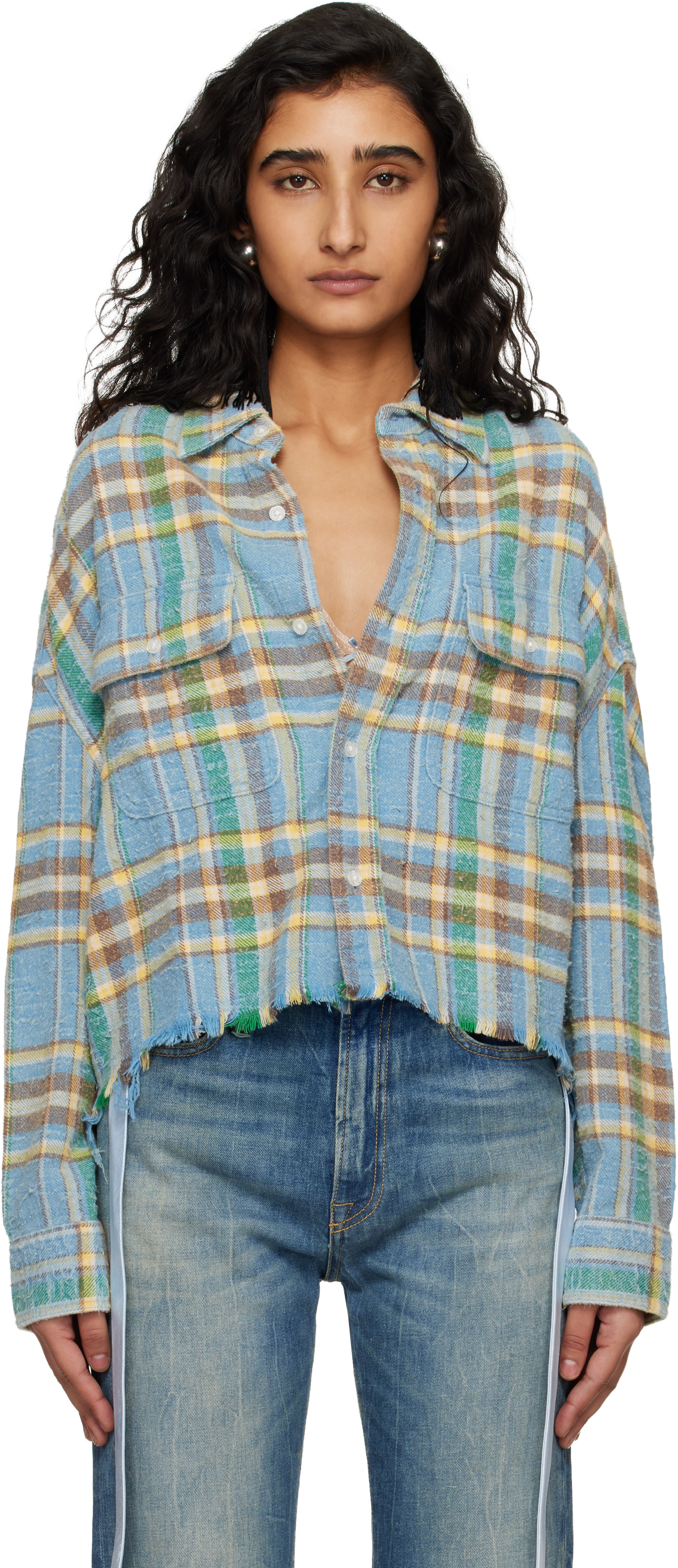 R13: Blue Cropped Work Shirt | SSENSE Canada