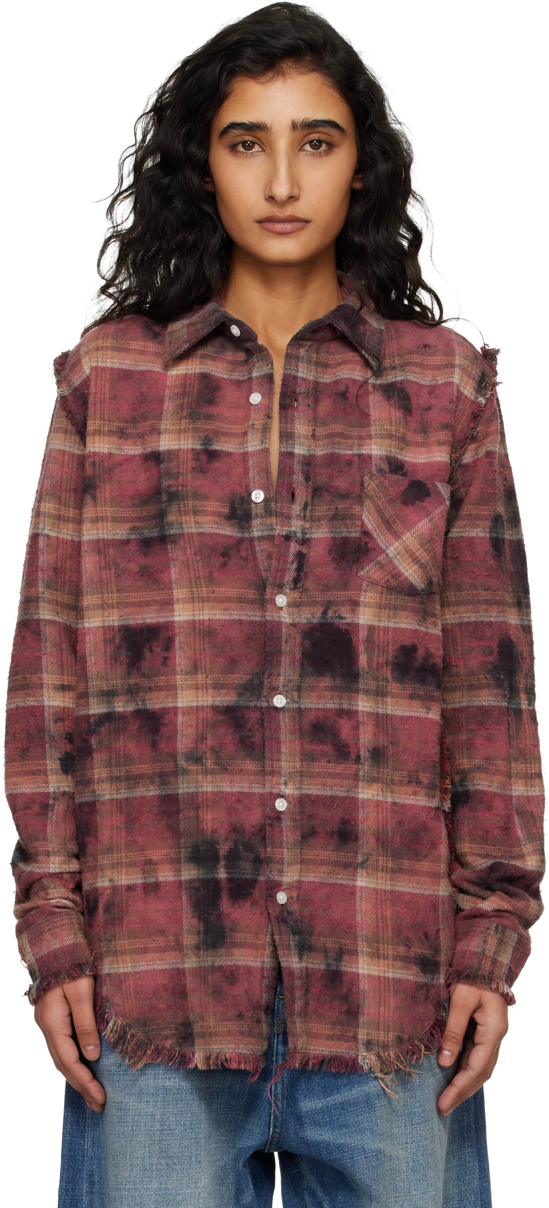 R13 - Chemise rouge à bords effilochés