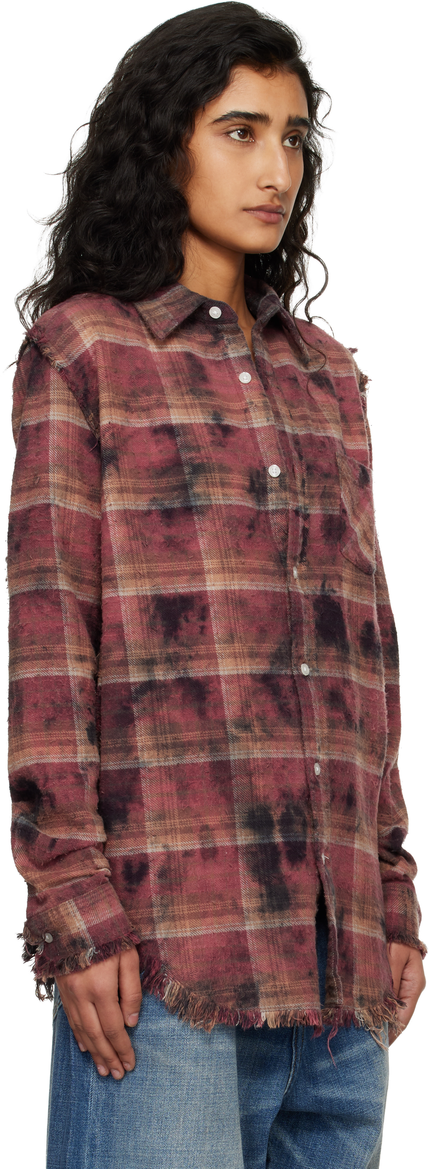 R13 - Chemise rouge à bords effilochés