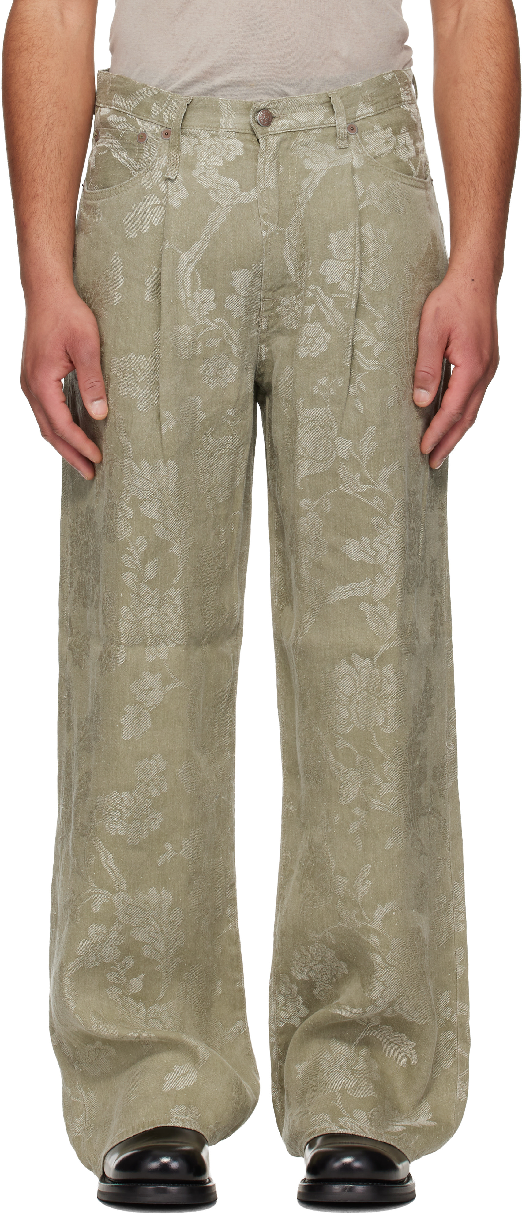 R13 - Khaki Damon Pleated Trousers