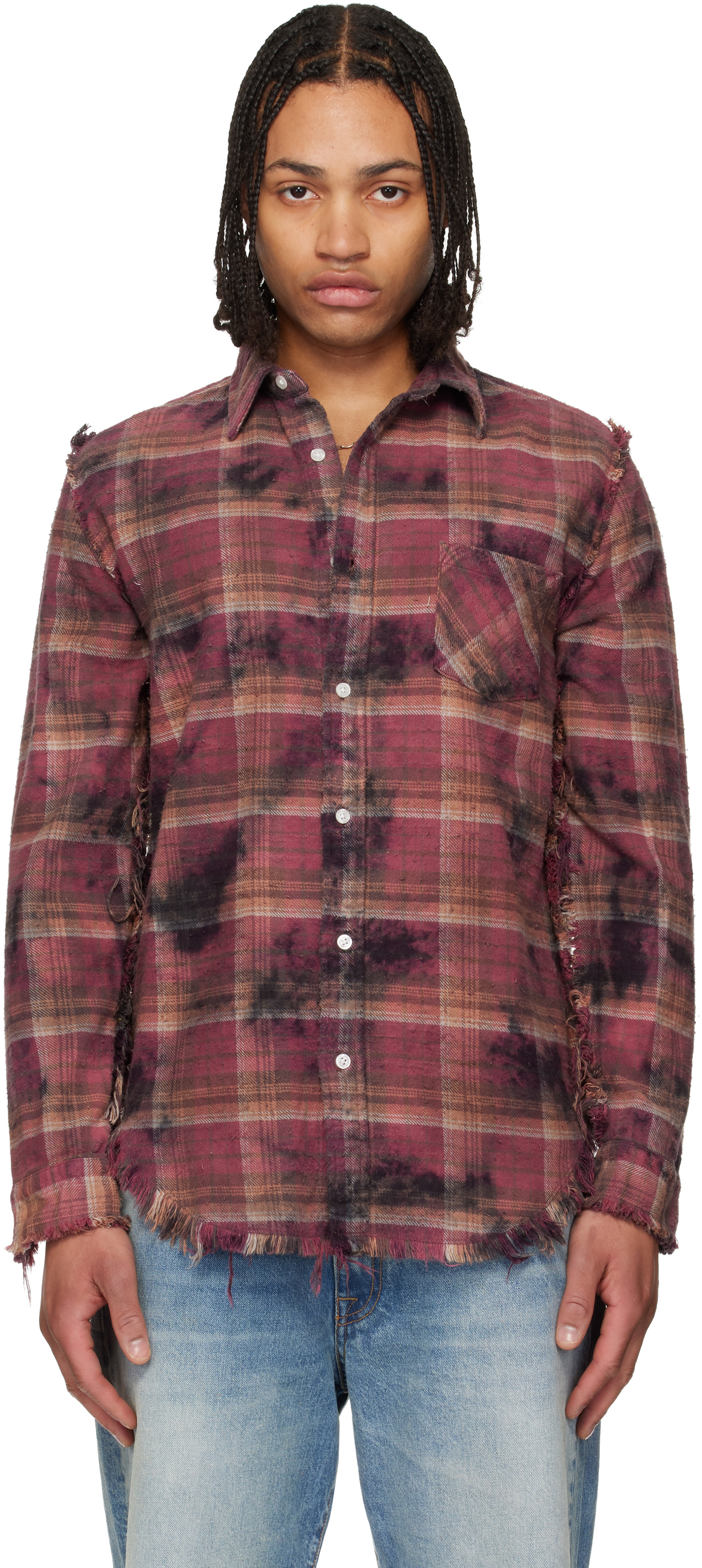 R13: Purple Shredded Seam Drop Neck Shirt | SSENSE