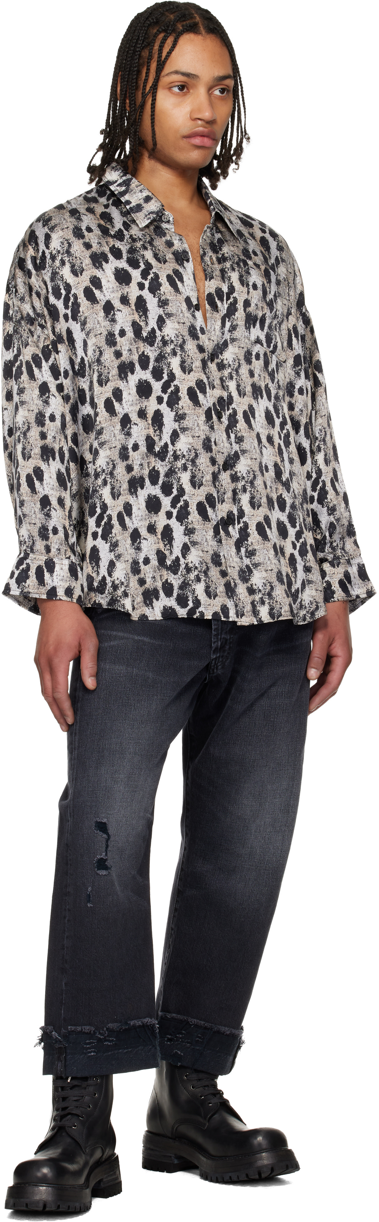 R13: Black & White Drop Neck Shirt | SSENSE