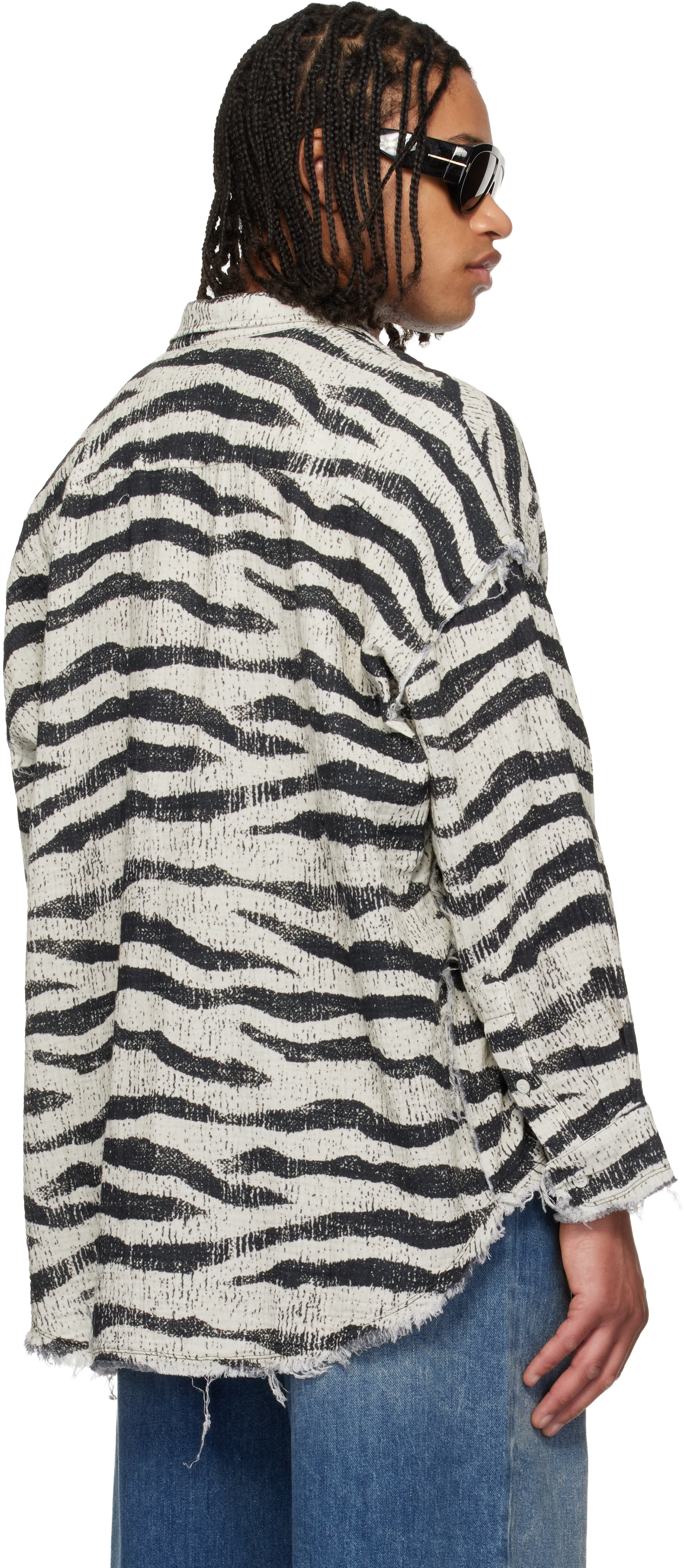 R13: Black & White Shredded Seam Drop Neck Shirt | SSENSE