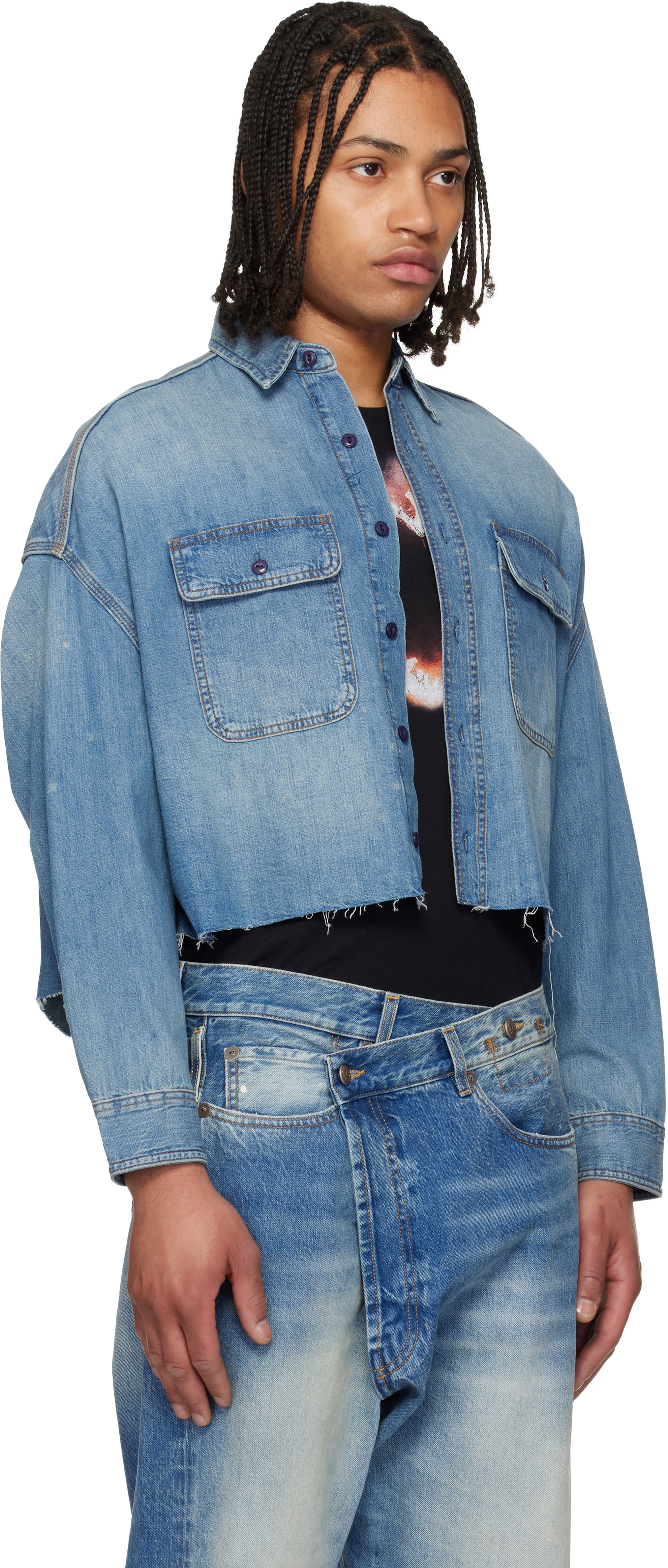 新品　R13 クロップド　デニムシャツ　ジャケット　ドゥーズィエムクラス取扱 R13: ブルー クロップド デニムシャツ | SSENSE 日本