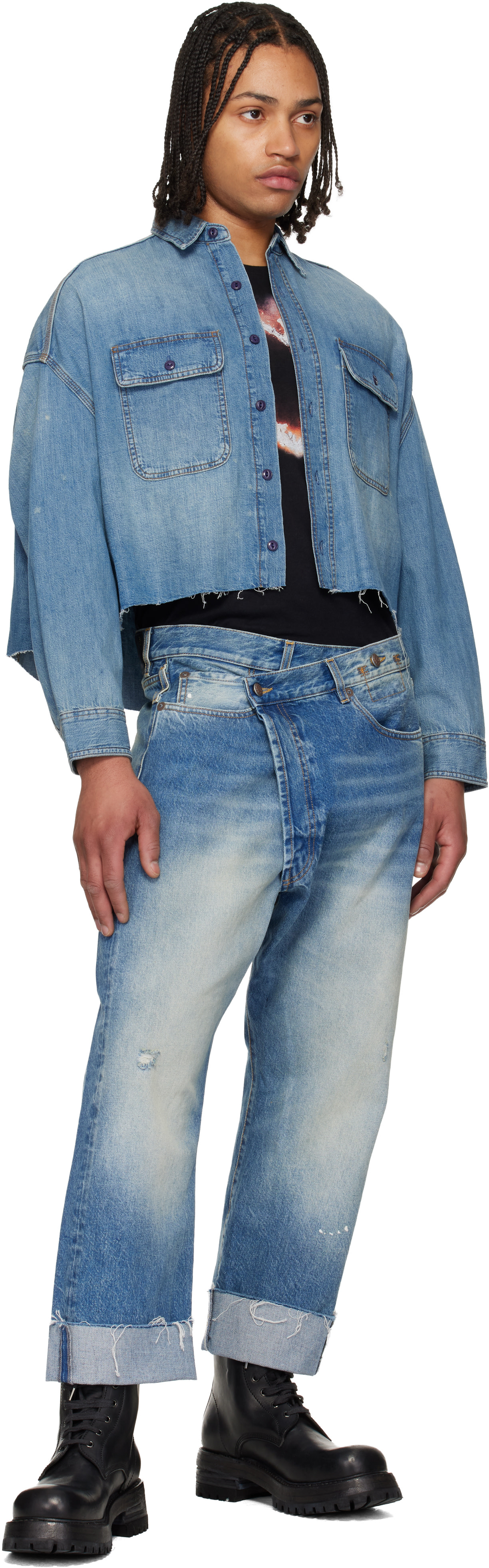 R13: Blue Cropped Denim Shirt | SSENSE