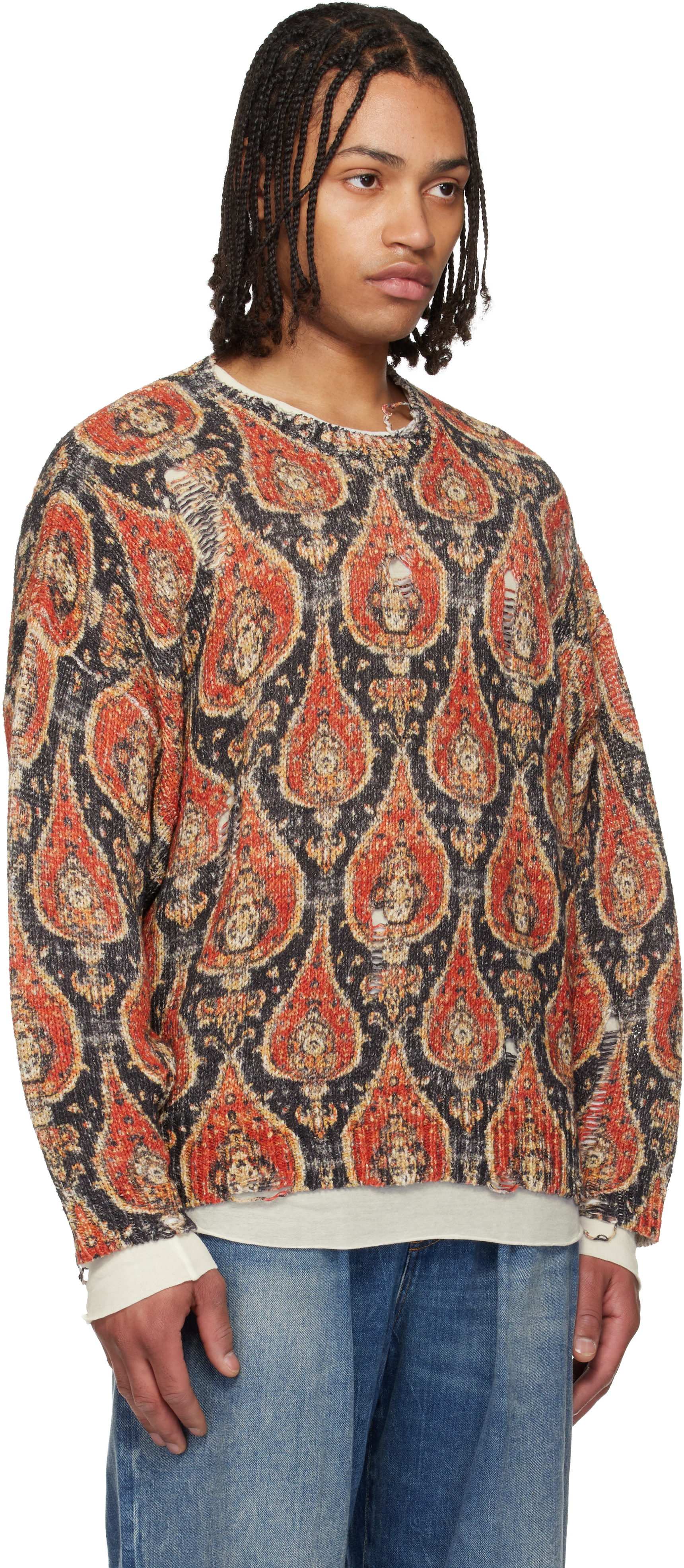 R13 - Pull surdimensionné orange et noir à imprimé