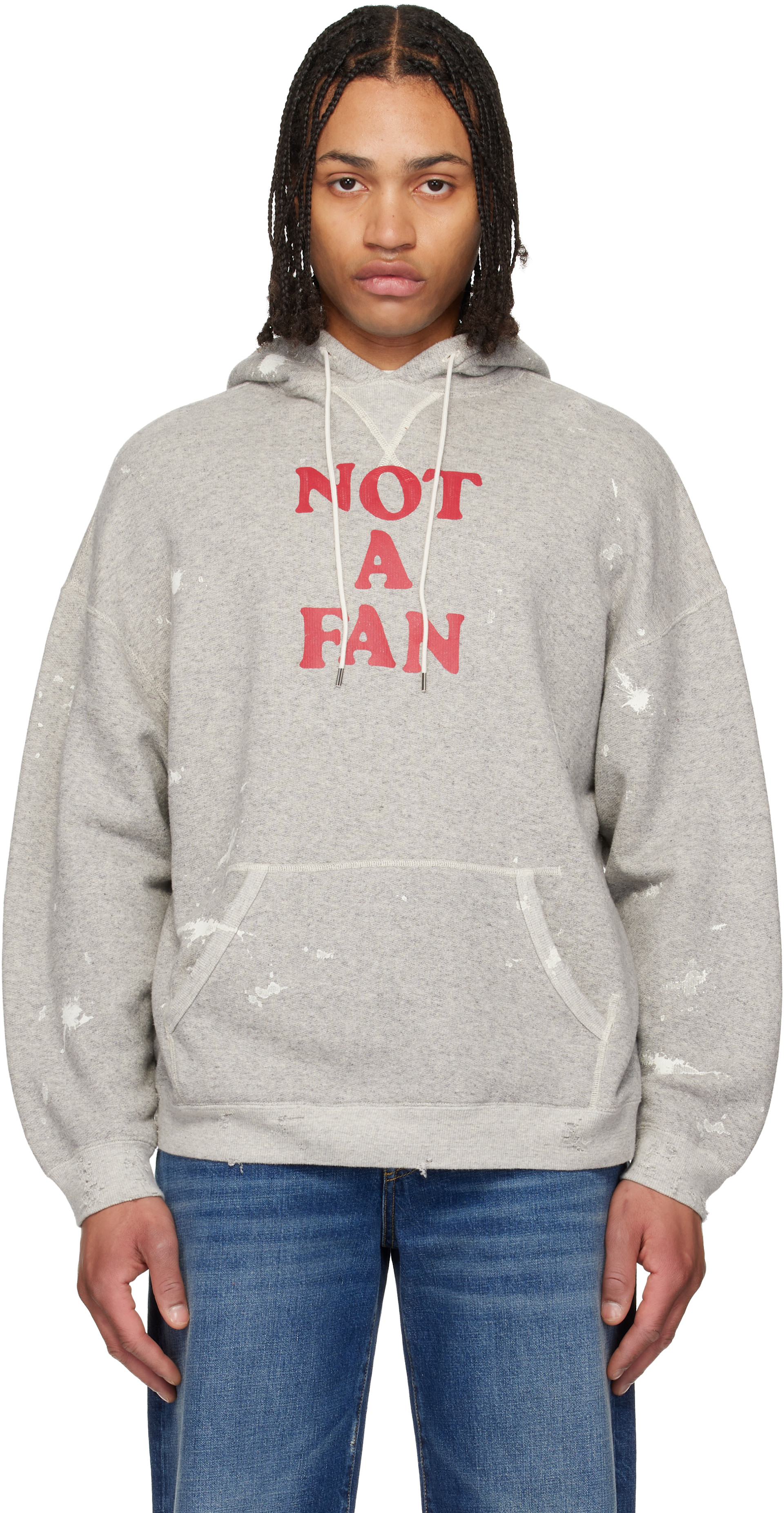 R13 - Pull à capuche surdimensionné 'Not A Fan' gris