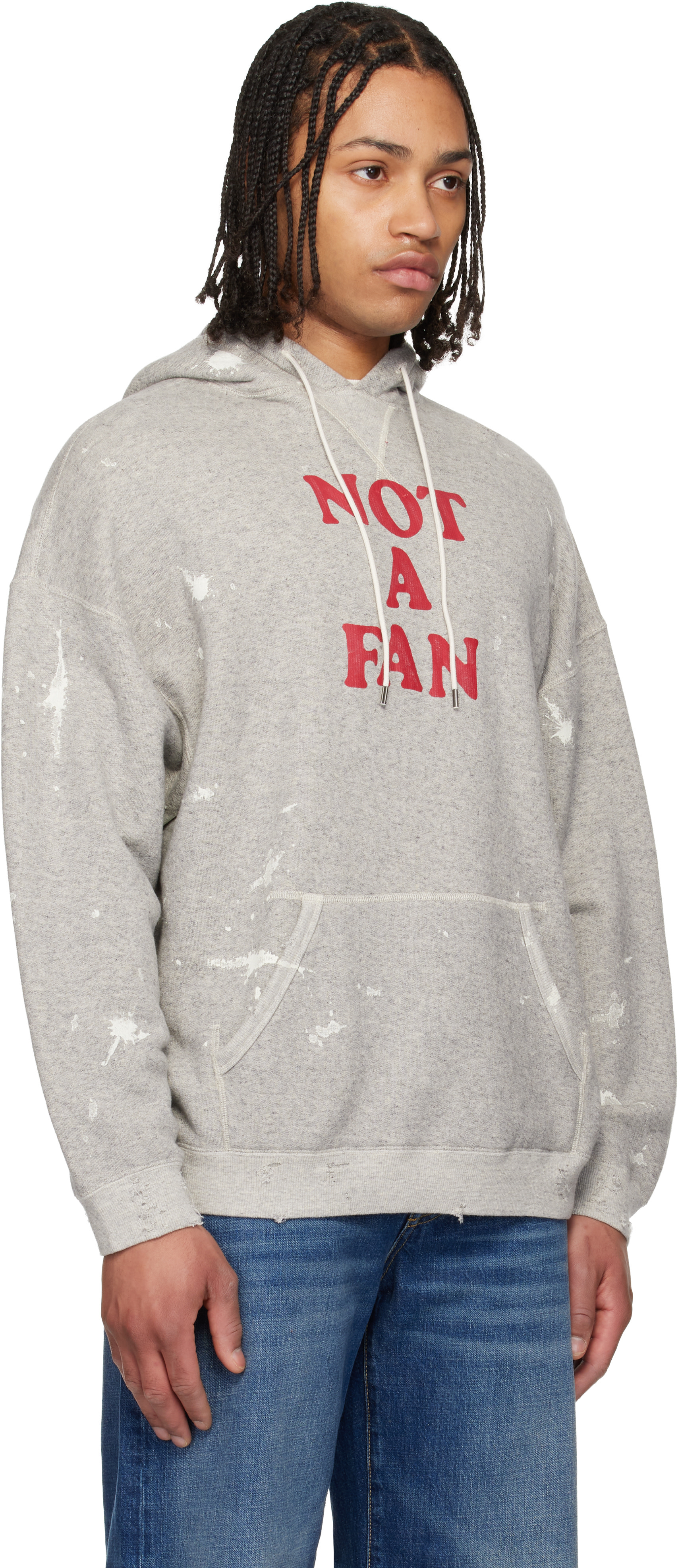 R13 - Pull à capuche surdimensionné 'Not A Fan' gris