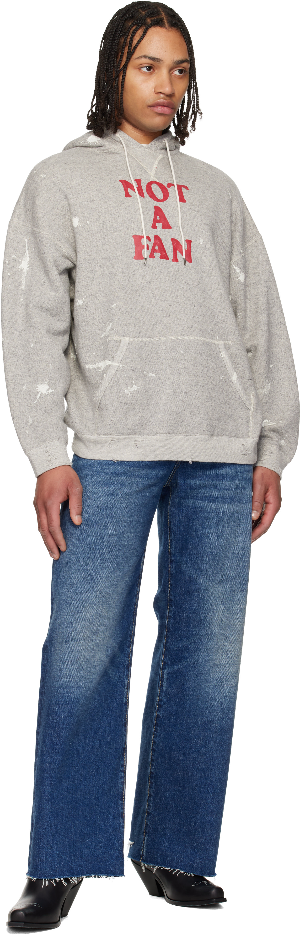R13 - Pull à capuche surdimensionné 'Not A Fan' gris