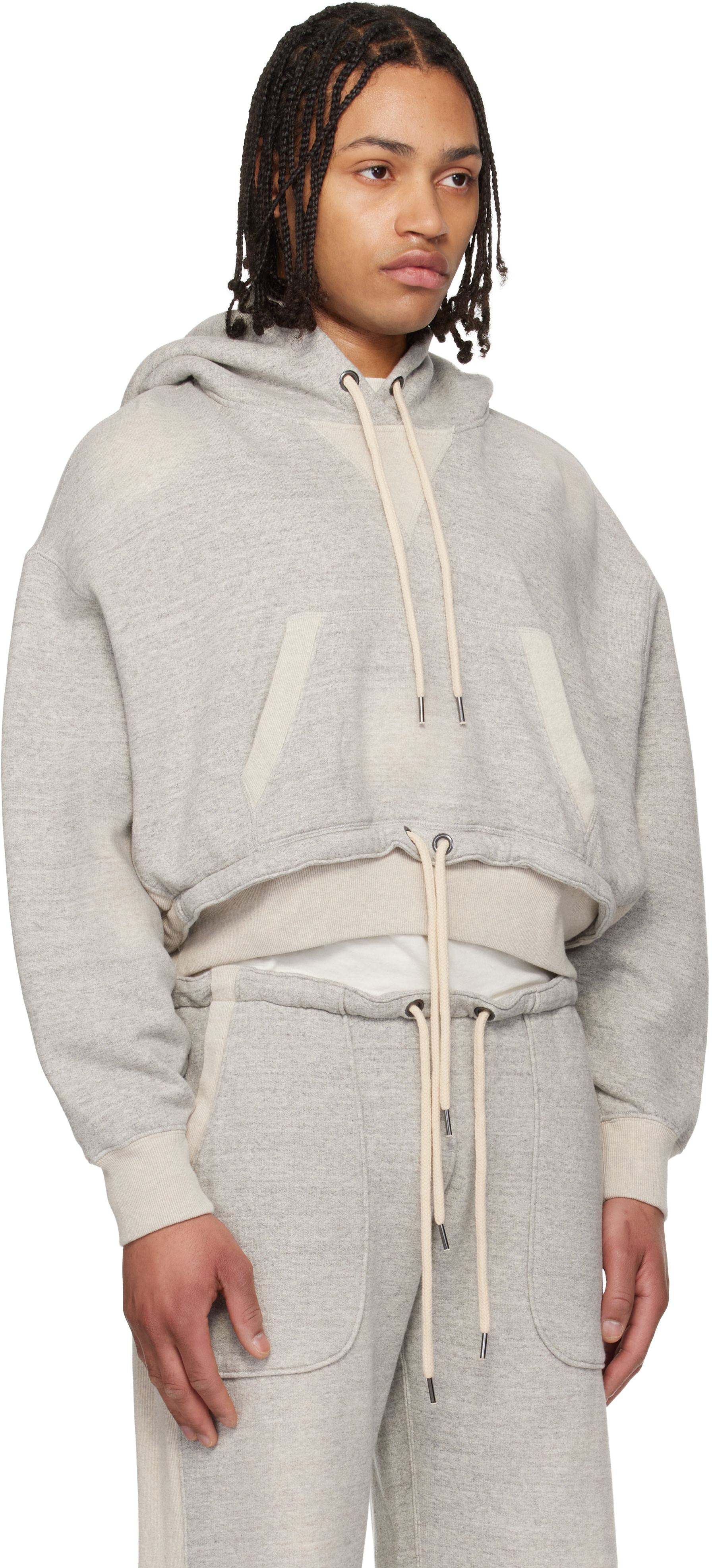 R13 - Pull à capuche Popover gris à ourlet étagé
