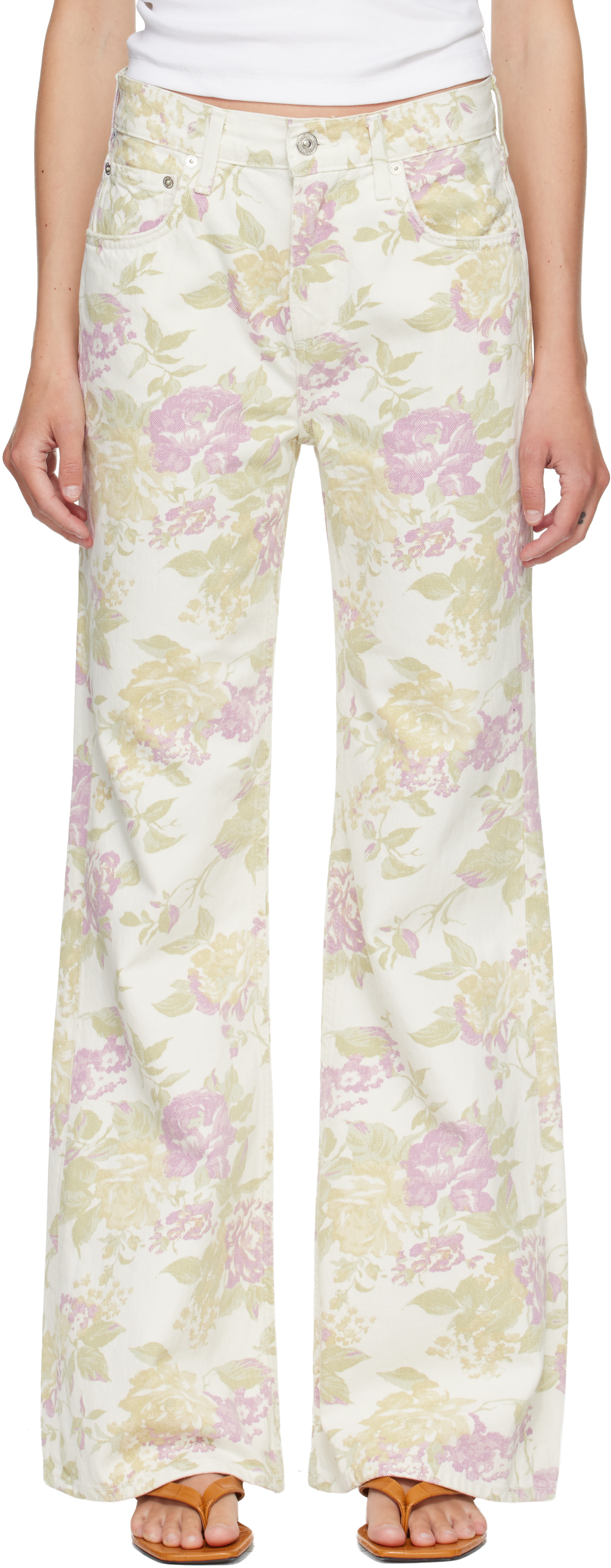 Citizens of Humanity: Off-White & Pink Kimberly 70's Flare Jeans