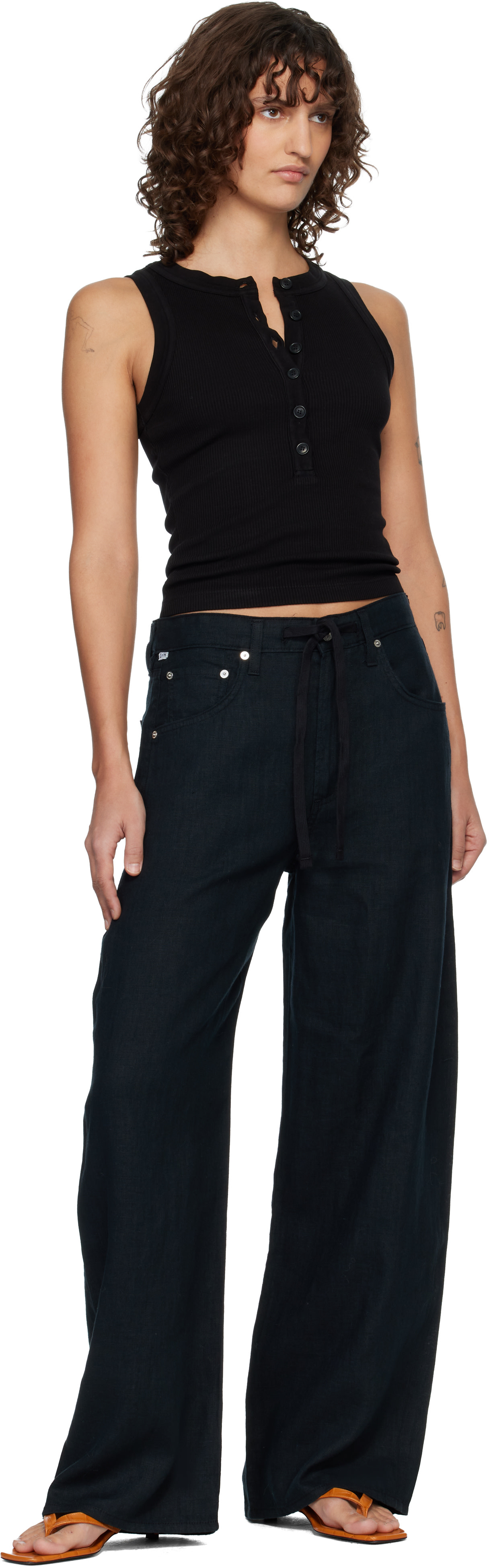 Citizens of Humanity: Black Brynn Drawstring Linen Trousers | SSENSE