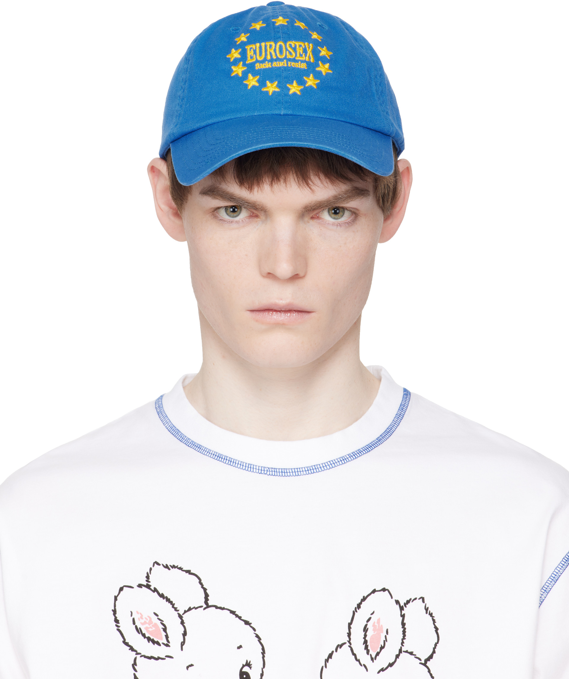 帽子 carnebollente cap Carne Bollente: Blue 'F*ck & Resist' Cap | SSENSE