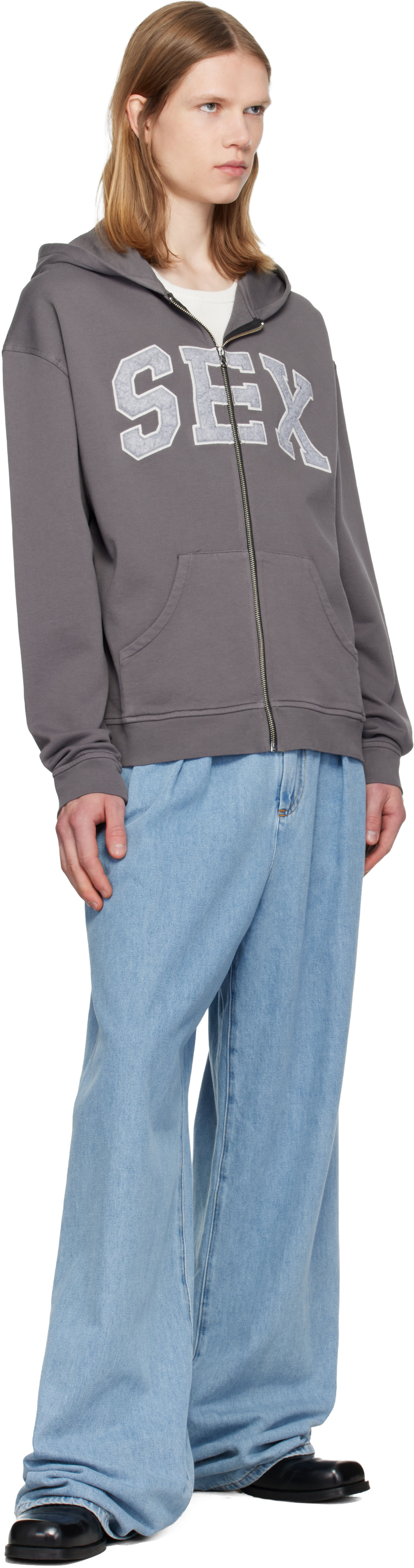 carne bollente フーディー パーカー XL Carne Bollente: SSENSE Exclusive Gray Zipcode Desire 'Sex' Hoodie